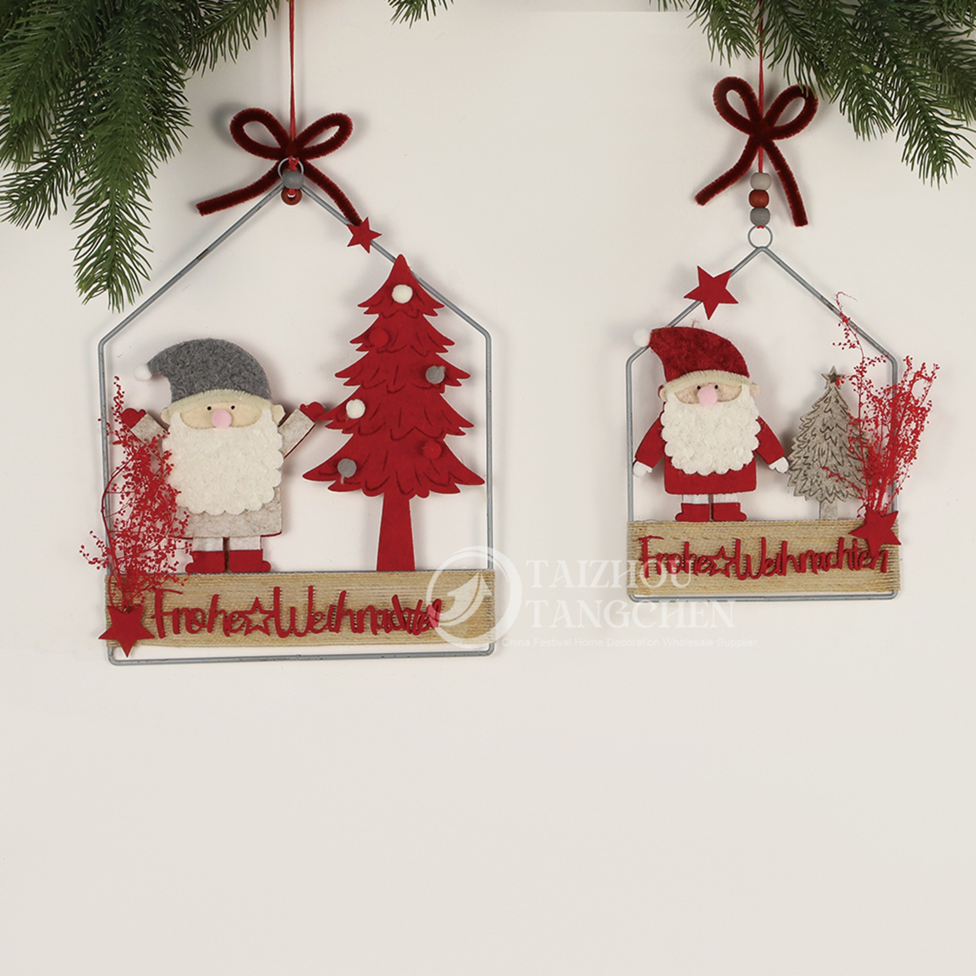 Navidad Santa Claus Home Party Decor Chireplace Ornament Fabrics Red House Red House Arbase colgante 5