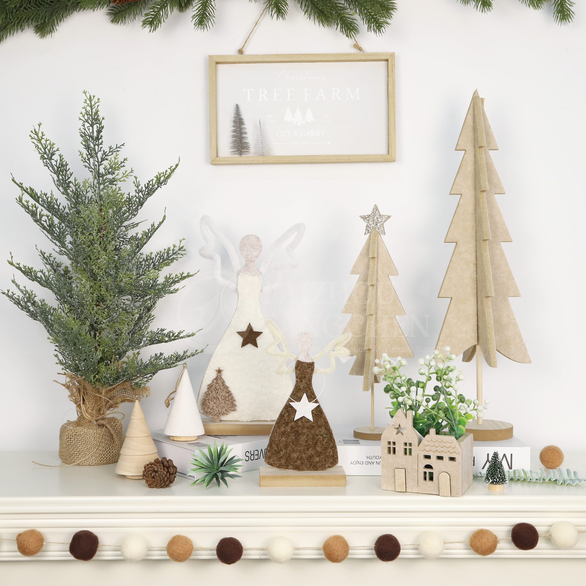 Color natural chimenea de navidad tela tela de Navidad decoración de ángel 2