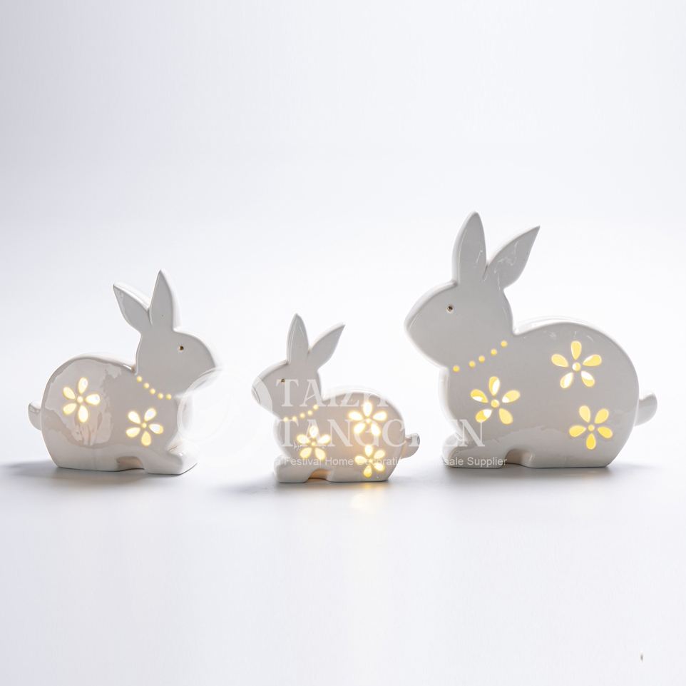 Fábrica Estatua de conejo de Pascua de fábrica LED LED UP Flower Diseño de mesa Decoraciones de conejito 4