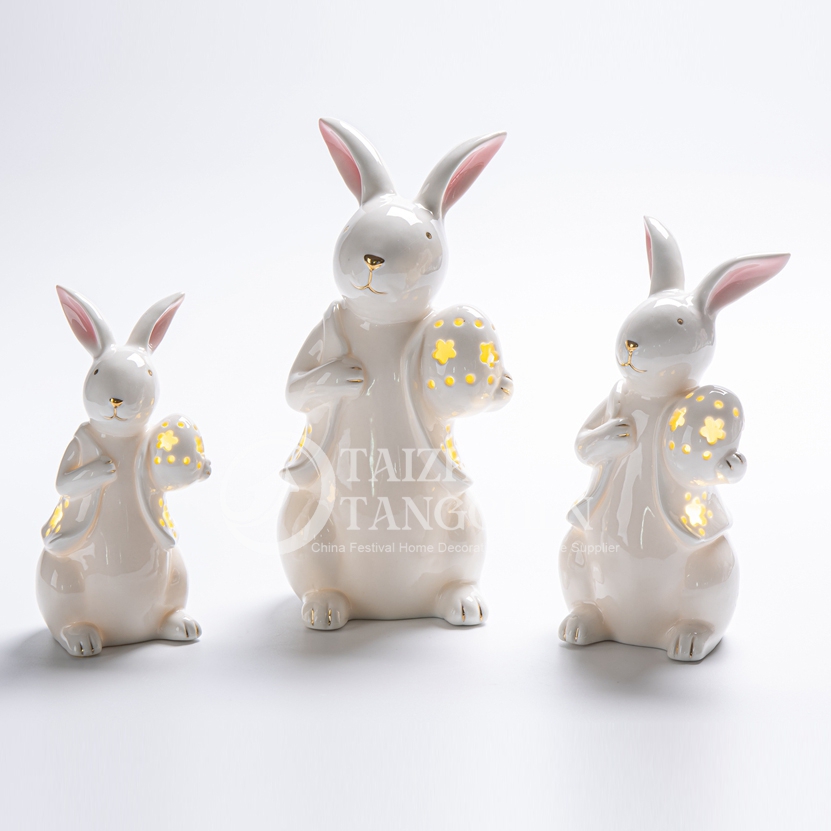 Fábrica Estatua de conejo de Pascua de fábrica LED LED UP Flower Diseño de mesa Decoraciones de conejito 6