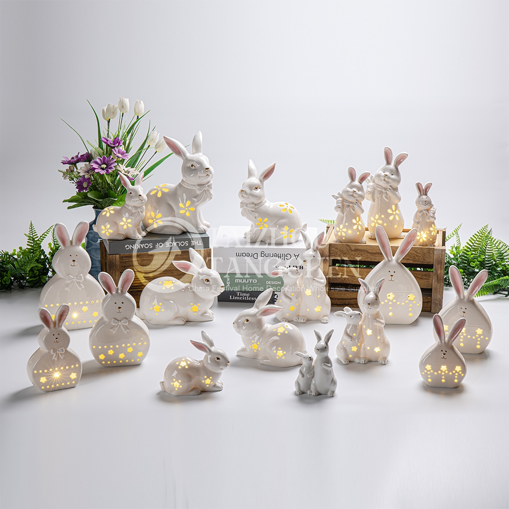 Centros de mesa de mesa de oficina en casa decoraciones de lámpara de conejito de pascua de pascua figura de conejo de porcelana 1