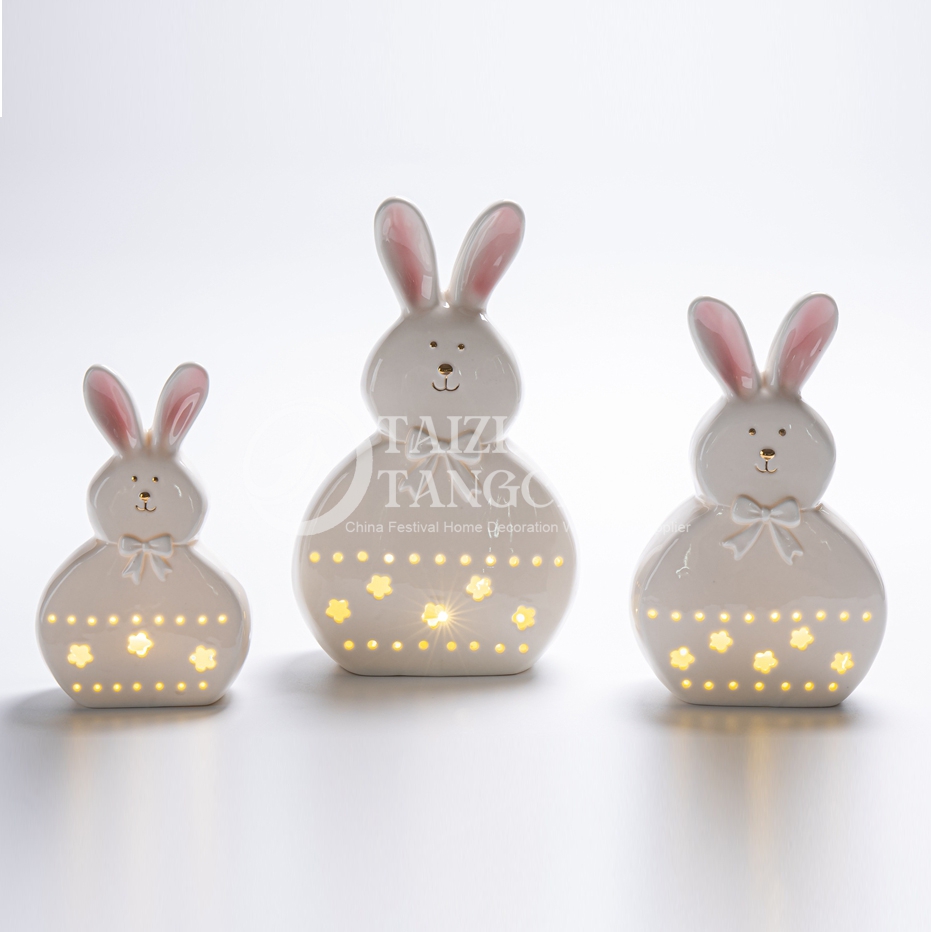 Centros de mesa de mesa de oficina en casa decoraciones de lámpara de conejito de pascua de pascua figura de conejo de porcelana 5