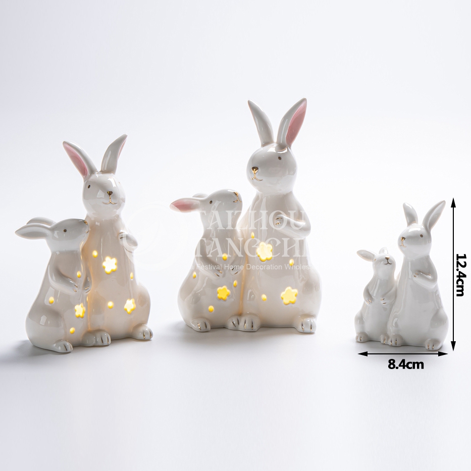 Centros de mesa de mesa de oficina en casa decoraciones de lámpara de conejito de pascua de pascua figura de conejo de porcelana 7