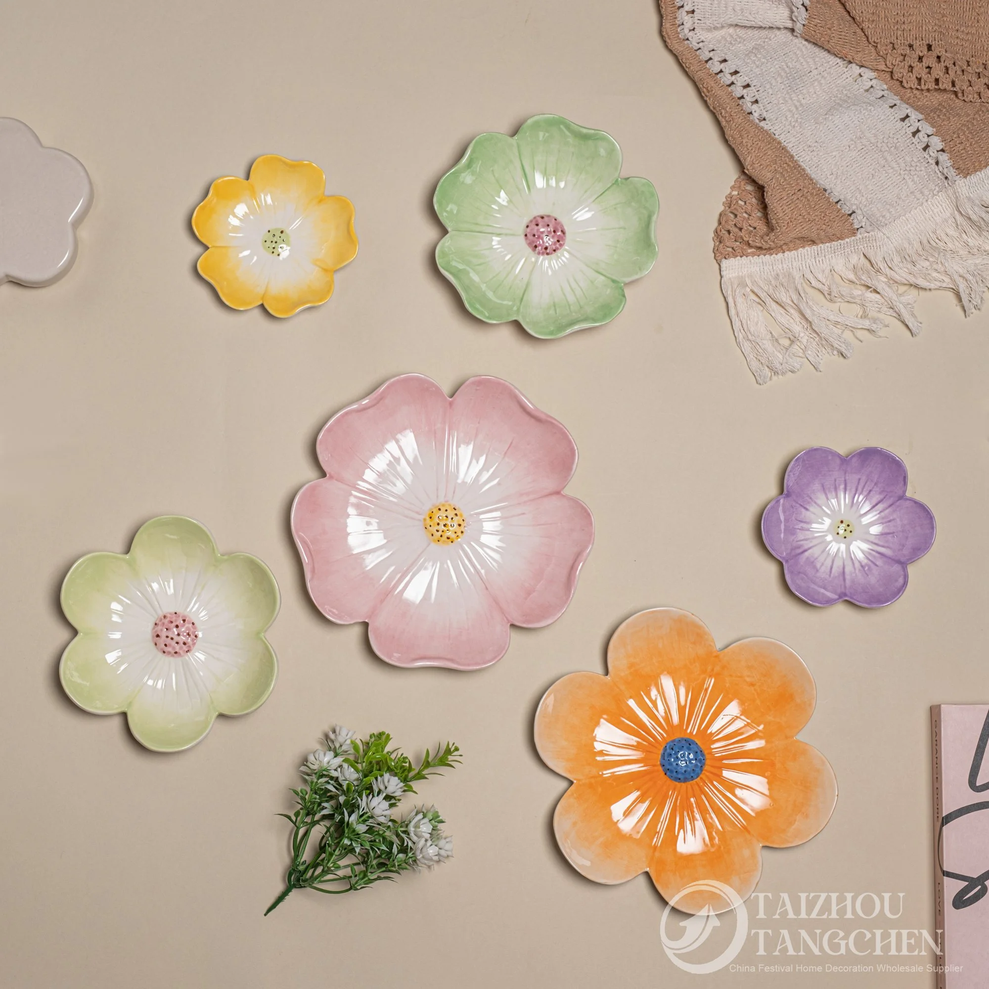 Ceramic Flower Serving Plate Cake Dessert Plate Flower Ceramic Bowl Household Tableware Set Dining Table Kitchen Tool Decoration 1