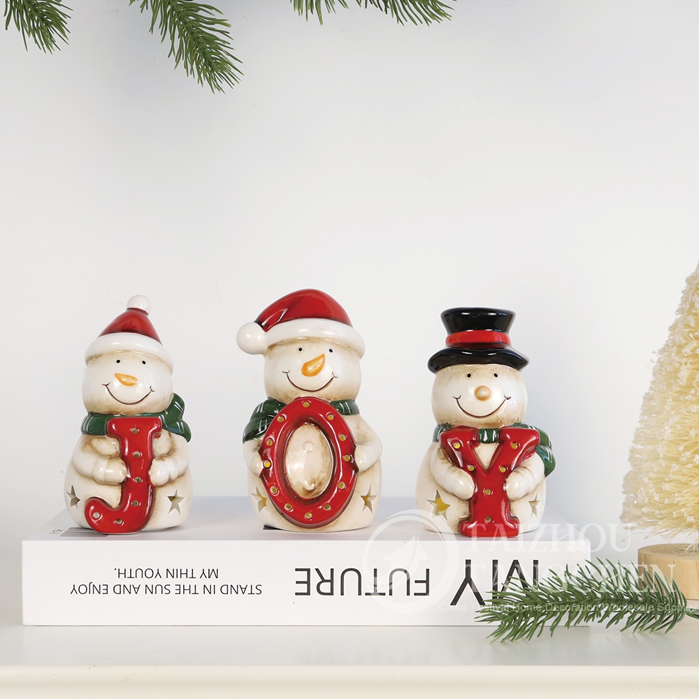 Hot Sale Ceramic JOY Christmas Desktop Ornaments Children's Gift Christmas Snowman Decorations 3