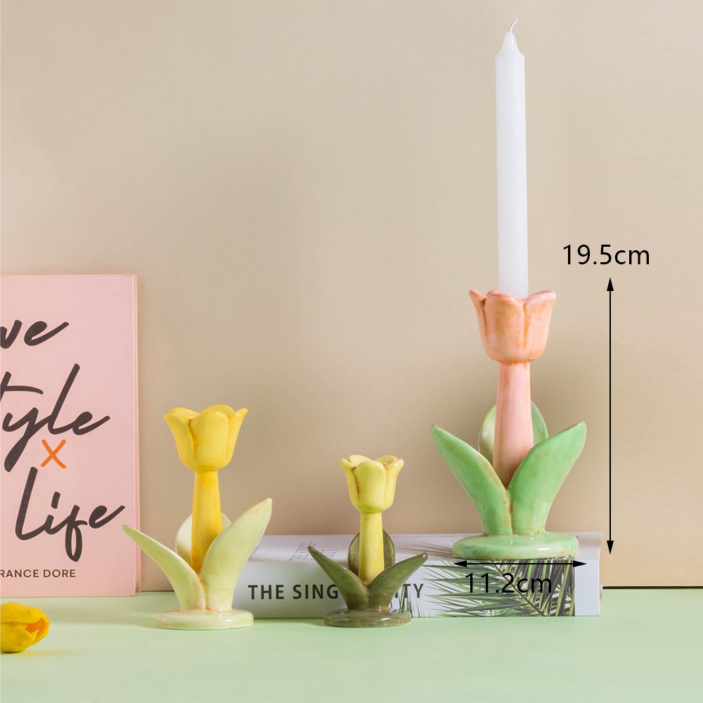 Creative Ceramic Tulip Shaped Candlestick Multiple Colors Taper Candle Holders Decoration Party Ambience Desktop Candle Cup New 4