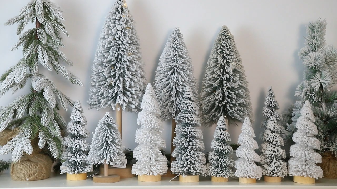 Mesa de vacaciones para el invierno, manualidades, nieve, pinos en miniatura, árboles de sisal artificiales esmerilados 1