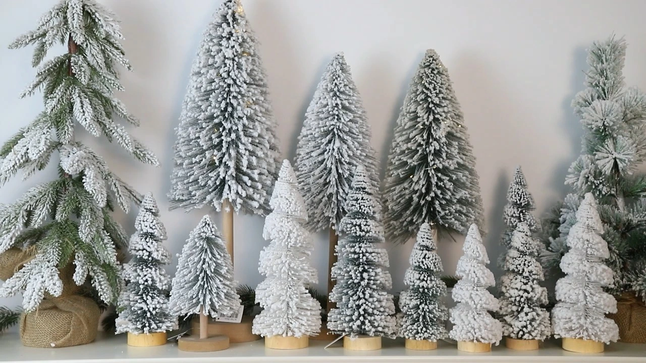 Holiday Home Tabletop Winter Crafts Snow Miniature Pine Trees Artificial Frosted Sisal Trees 1