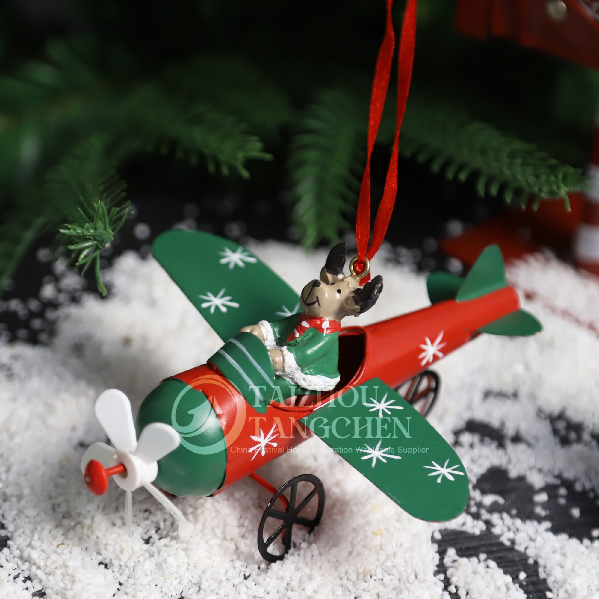 Lindo avión de Papá Noel de estilo antiguo, adorno colgante para árbol de Navidad, adorno colgante de hierro retro para Navidad, decoración para fiestas 7