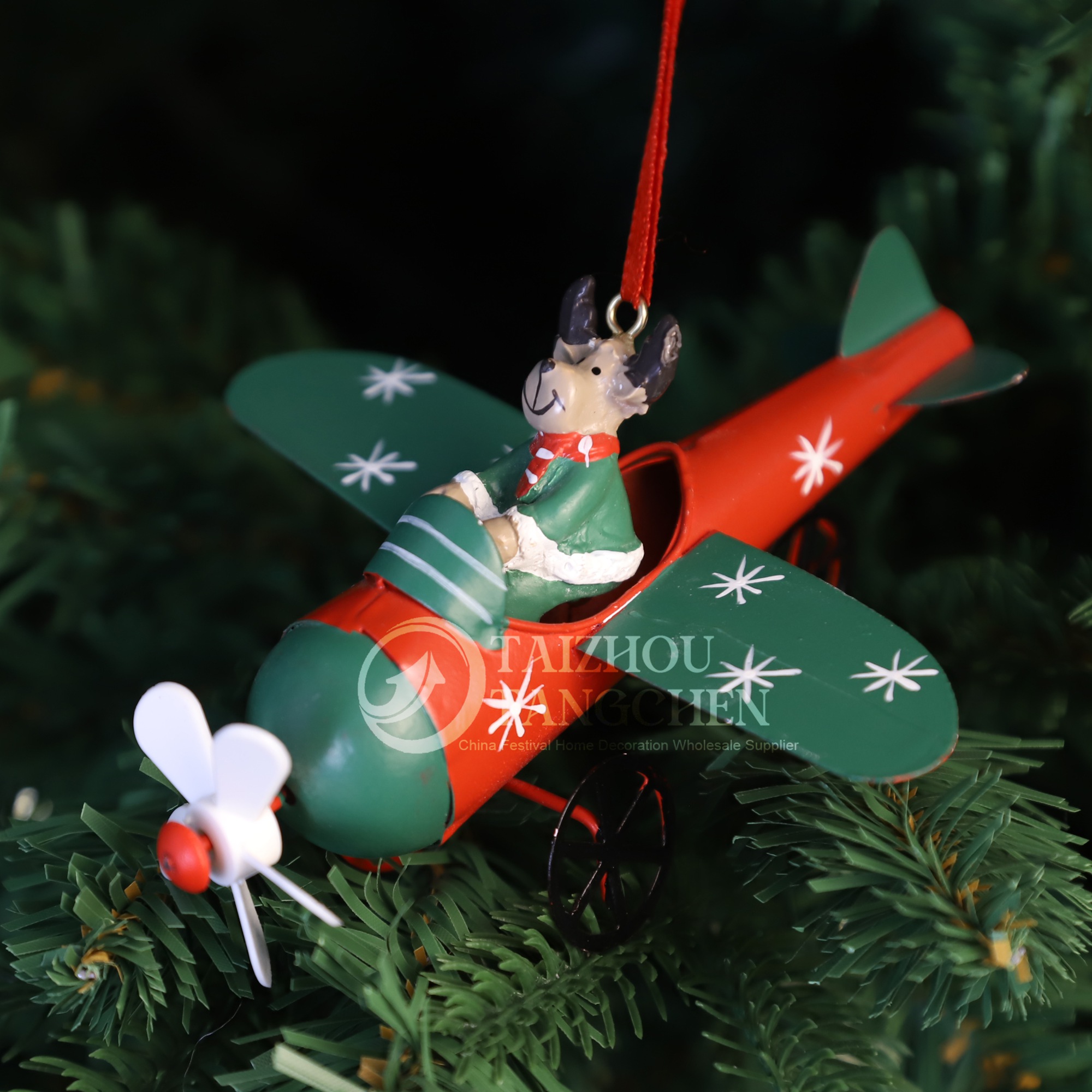 Lindo avión de Papá Noel de estilo antiguo, adorno colgante para árbol de Navidad, adorno colgante de hierro retro para Navidad, decoración para fiestas 4