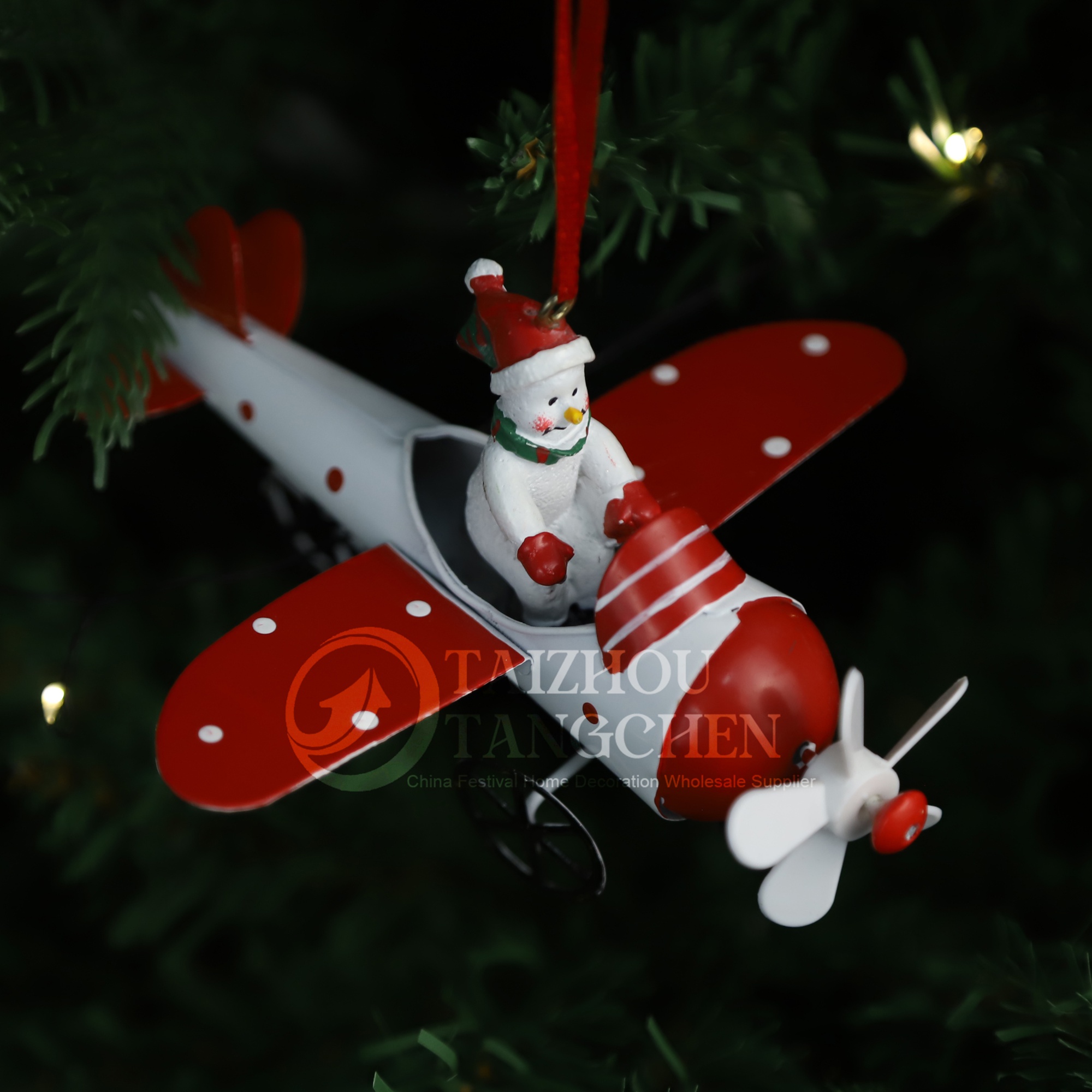 Lindo avión de Papá Noel de estilo antiguo, adorno colgante para árbol de Navidad, adorno colgante de hierro retro para Navidad, decoración para fiestas 3