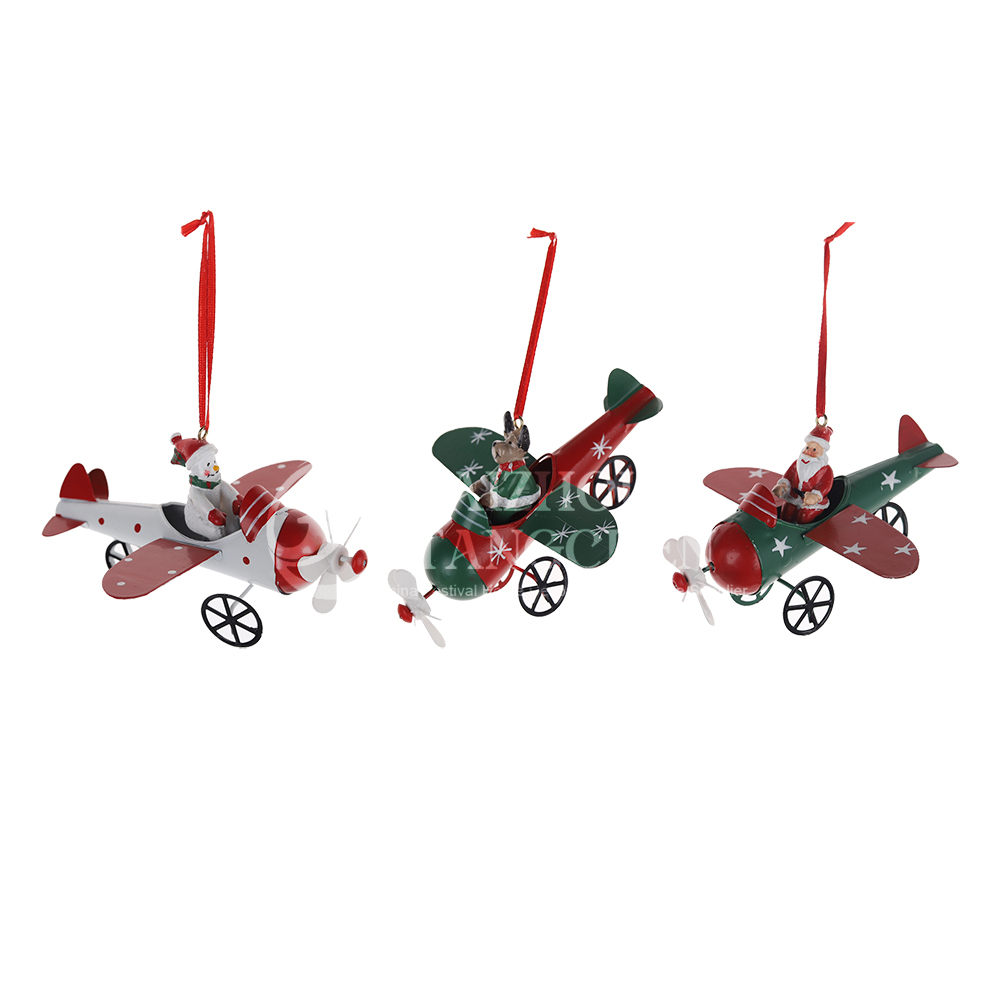 Lindo avión de Papá Noel de estilo antiguo, adorno colgante para árbol de Navidad, adorno colgante de hierro retro para Navidad, decoración para fiestas 8