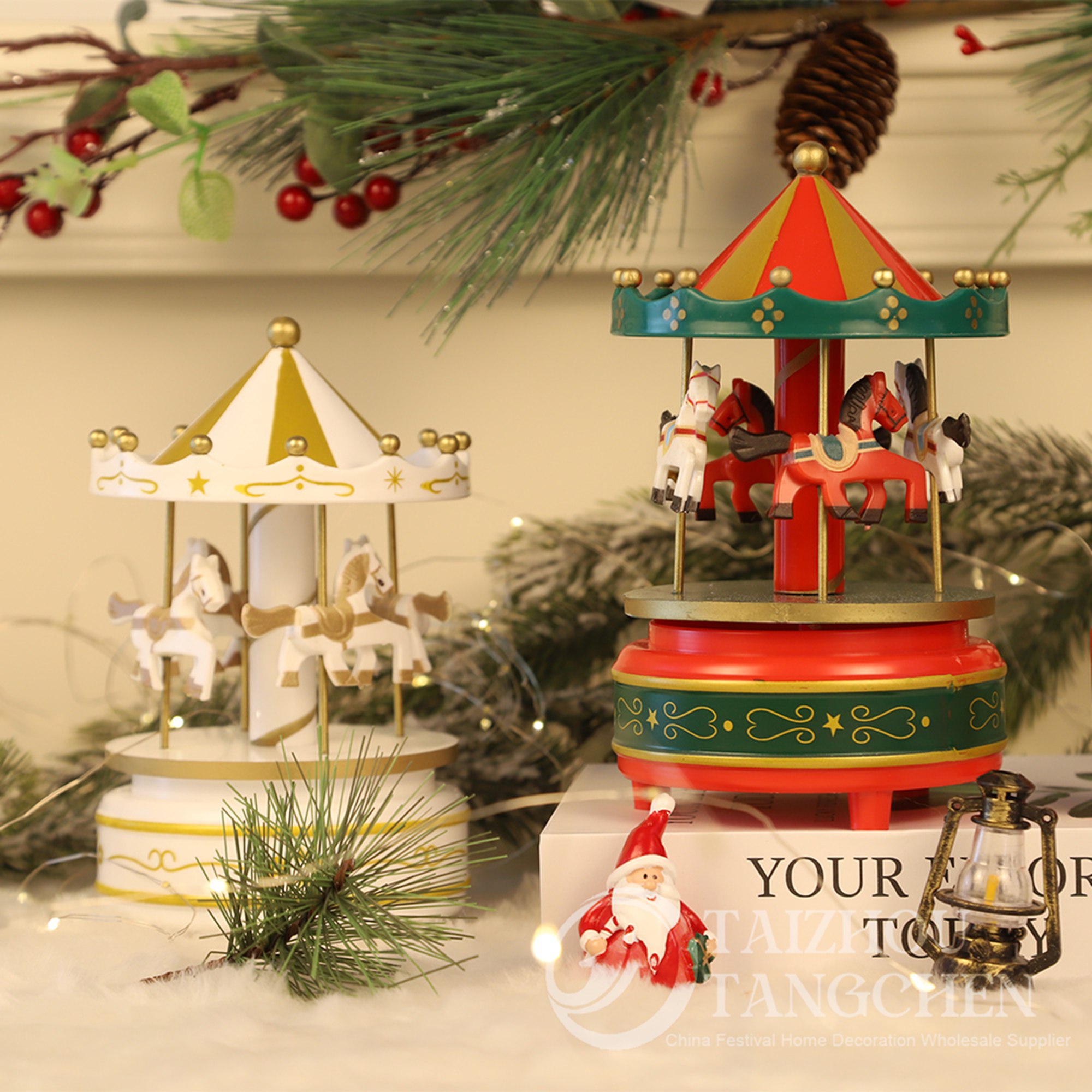 Karussell Spieluhr Wohnkultur Weihnachtsgeschenk Kunststoff Pferd Kreisverkehr Ornamente Kuchen Dekorationen 2