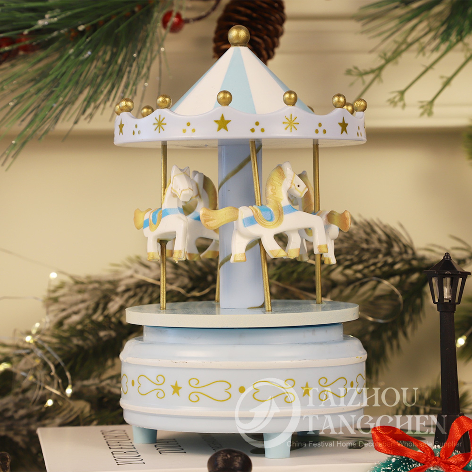 Karussell Spieluhr Wohnkultur Weihnachtsgeschenk Kunststoff Pferd Kreisverkehr Ornamente Kuchen Dekorationen 5
