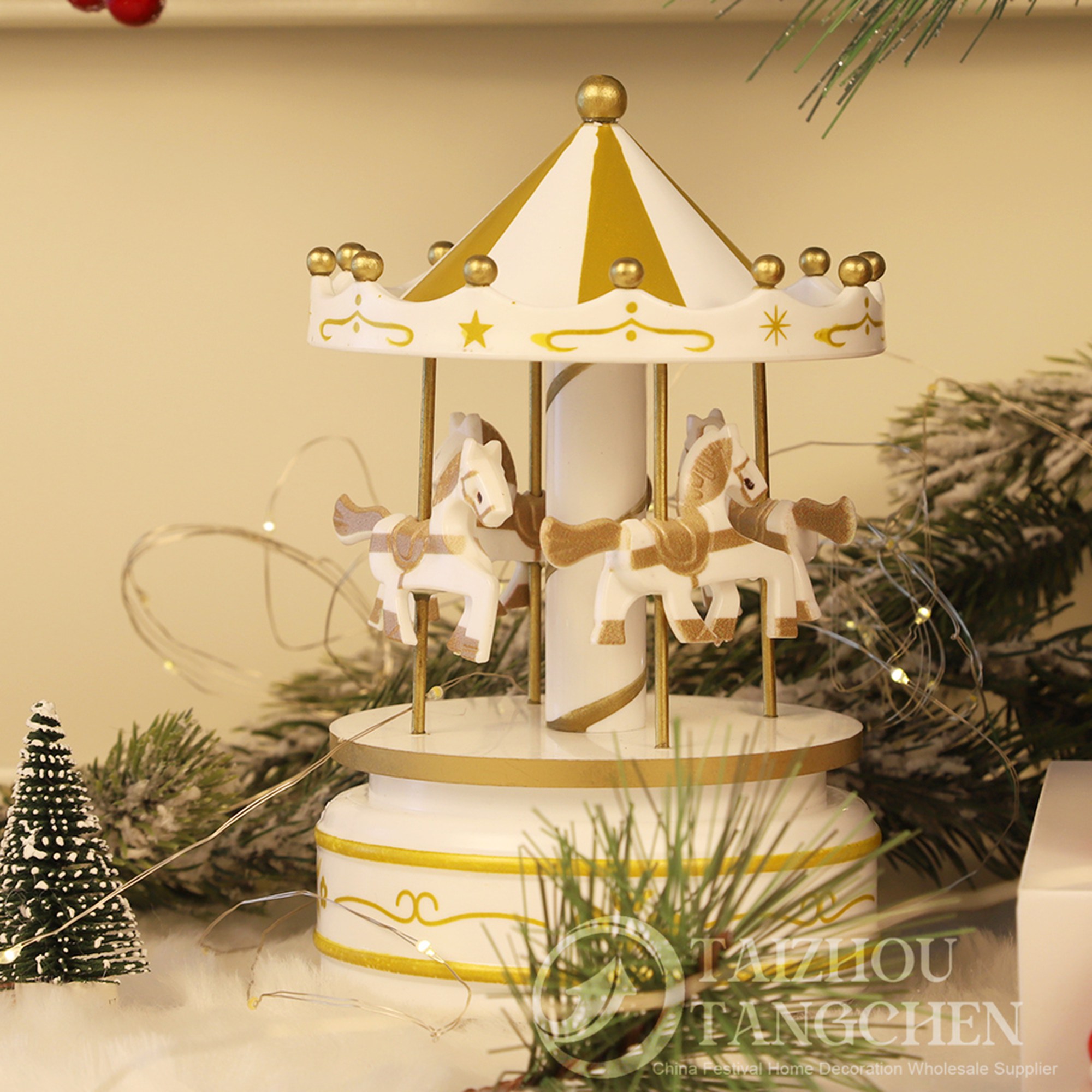 Karussell Spieluhr Wohnkultur Weihnachtsgeschenk Kunststoff Pferd Kreisverkehr Ornamente Kuchen Dekorationen 6