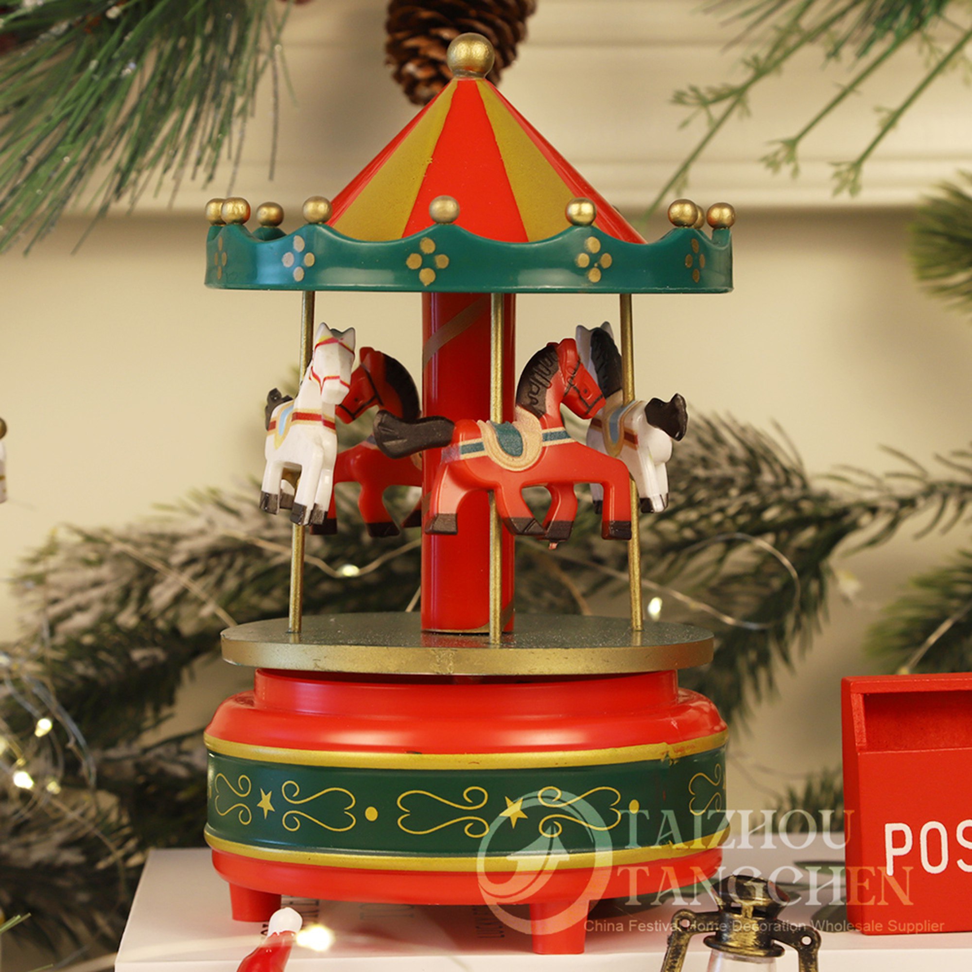 Karussell Spieluhr Wohnkultur Weihnachtsgeschenk Kunststoff Pferd Kreisverkehr Ornamente Kuchen Dekorationen 7