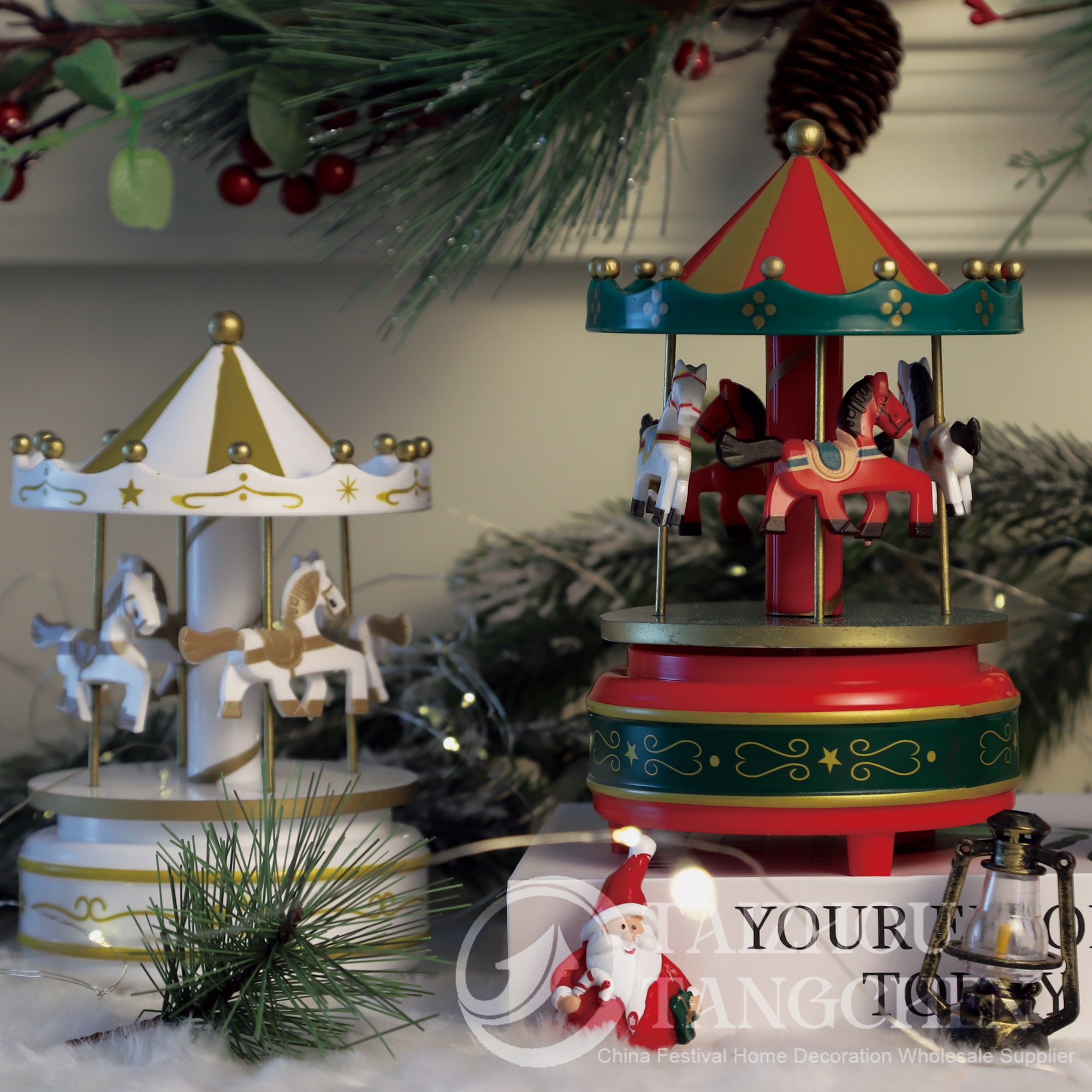 Karussell Spieluhr Wohnkultur Weihnachtsgeschenk Kunststoff Pferd Kreisverkehr Ornamente Kuchen Dekorationen 4