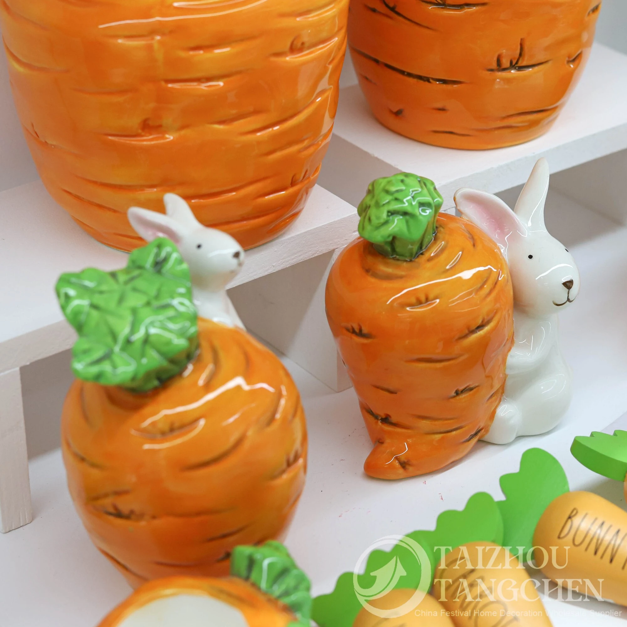 Ceramic Easter Bunny & Carrot Decor Set | Carrot Egg Cups, Vases and Bowls for Spring Table Centerpieces & Home Decoration 1