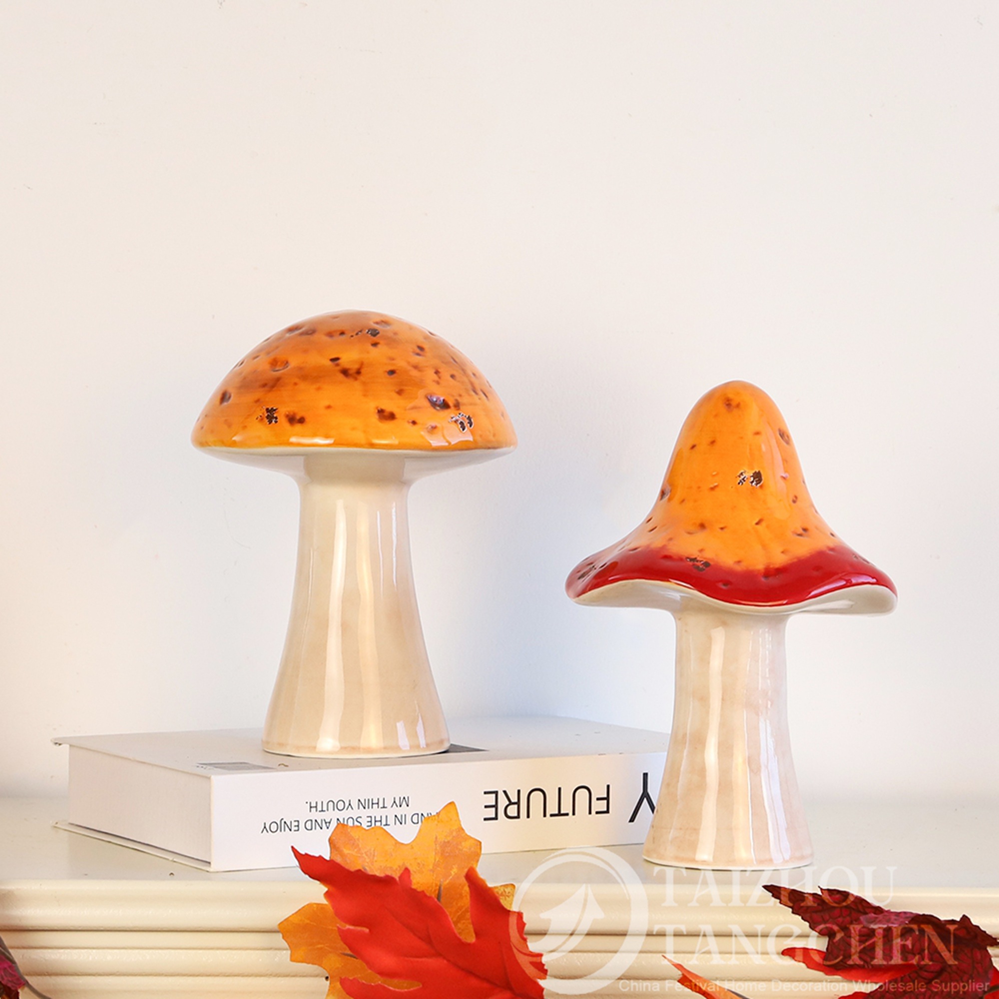 LED-Keramik-Kürbis- und Ahornblatt-Dekoration mit Pilzfiguren | Herbstliche Tischdekoration für Zuhause und Thanksgiving 6