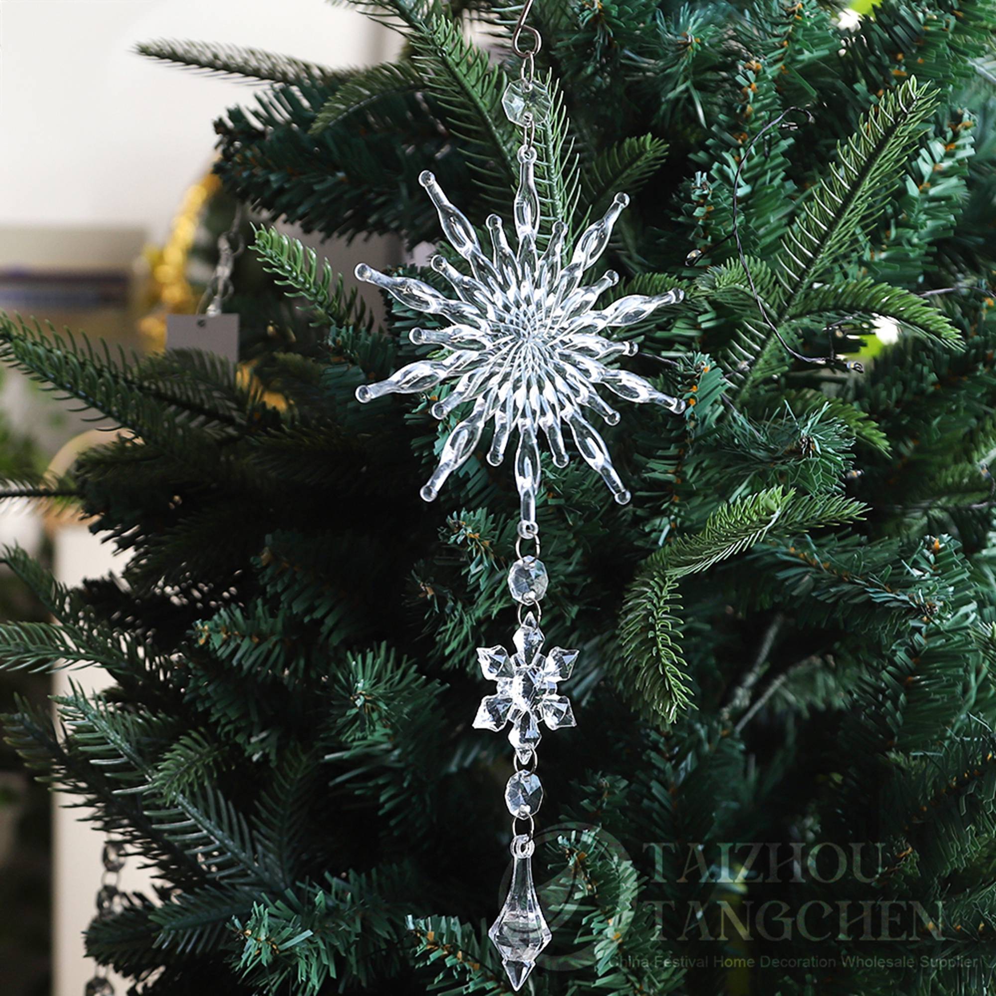 Weihnachtsanhänger aus Acryl – Transparente Hängeornamente, kristallklare Schneeflocken-Dekorationen für Weihnachtsbaum und Heimdekoration 3