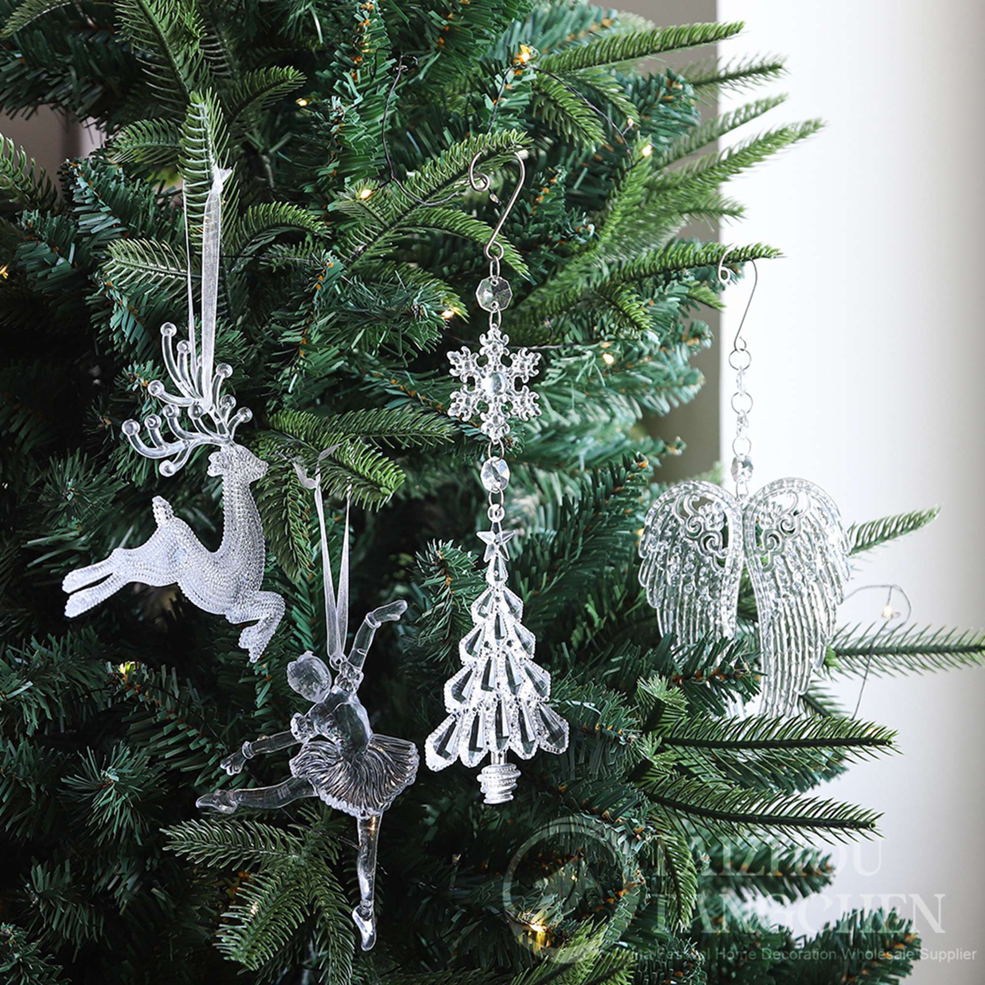 Merry Christmas Tree New Year Gift Hanging Pendants Acrylic Elk Crystal Shoes Ornaments 2