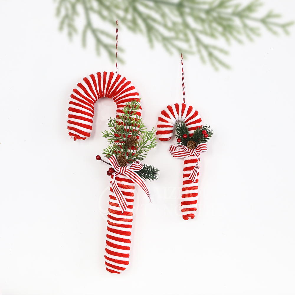 Juego de figuras de ratón navideño con miniárboles de Navidad de tela roja y blanca y adornos de bastones de caramelo: adorables adornos navideños para la decoración del hogar. 5