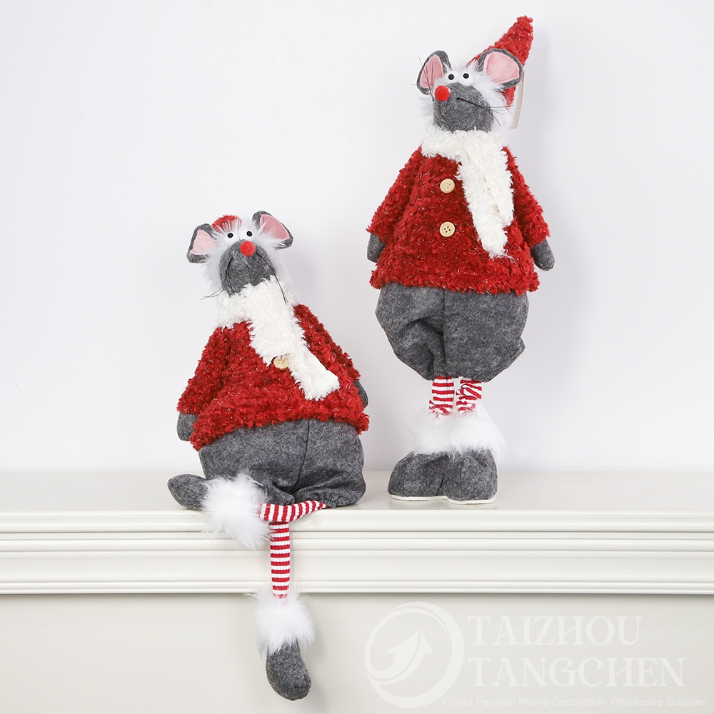 Juego de figuras de ratón navideño con miniárboles de Navidad de tela roja y blanca y adornos de bastones de caramelo: adorables adornos navideños para la decoración del hogar. 7