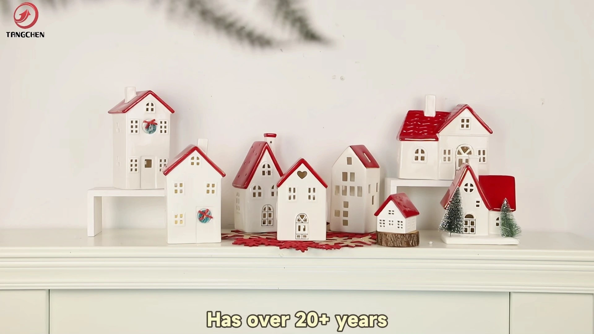 Red & White LED Ceramic Christmas Village House – Lighted Holiday Tabletop Decoration 1