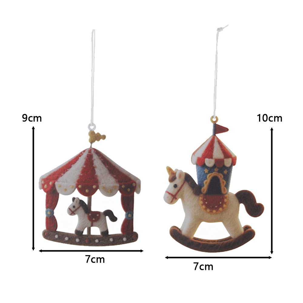 Adornos navideños colgantes de circo de hojalata: carrusel de metal y caballito balancín para el árbol. 7
