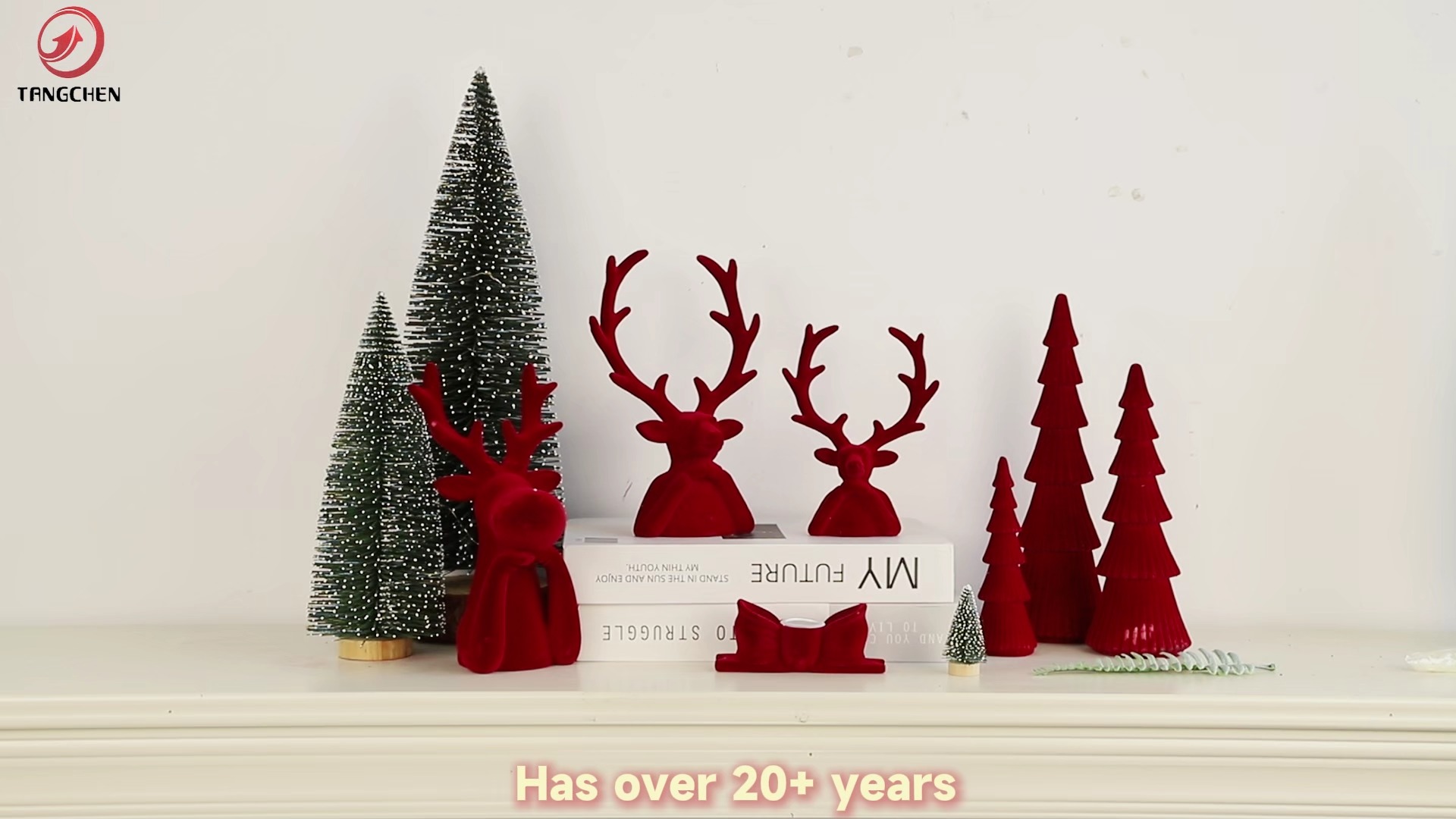 Set roter, beflockter Rentierfiguren – Weihnachtliche Tischdekoration für Wohnzimmer, Homeoffice und Weihnachtsfeier