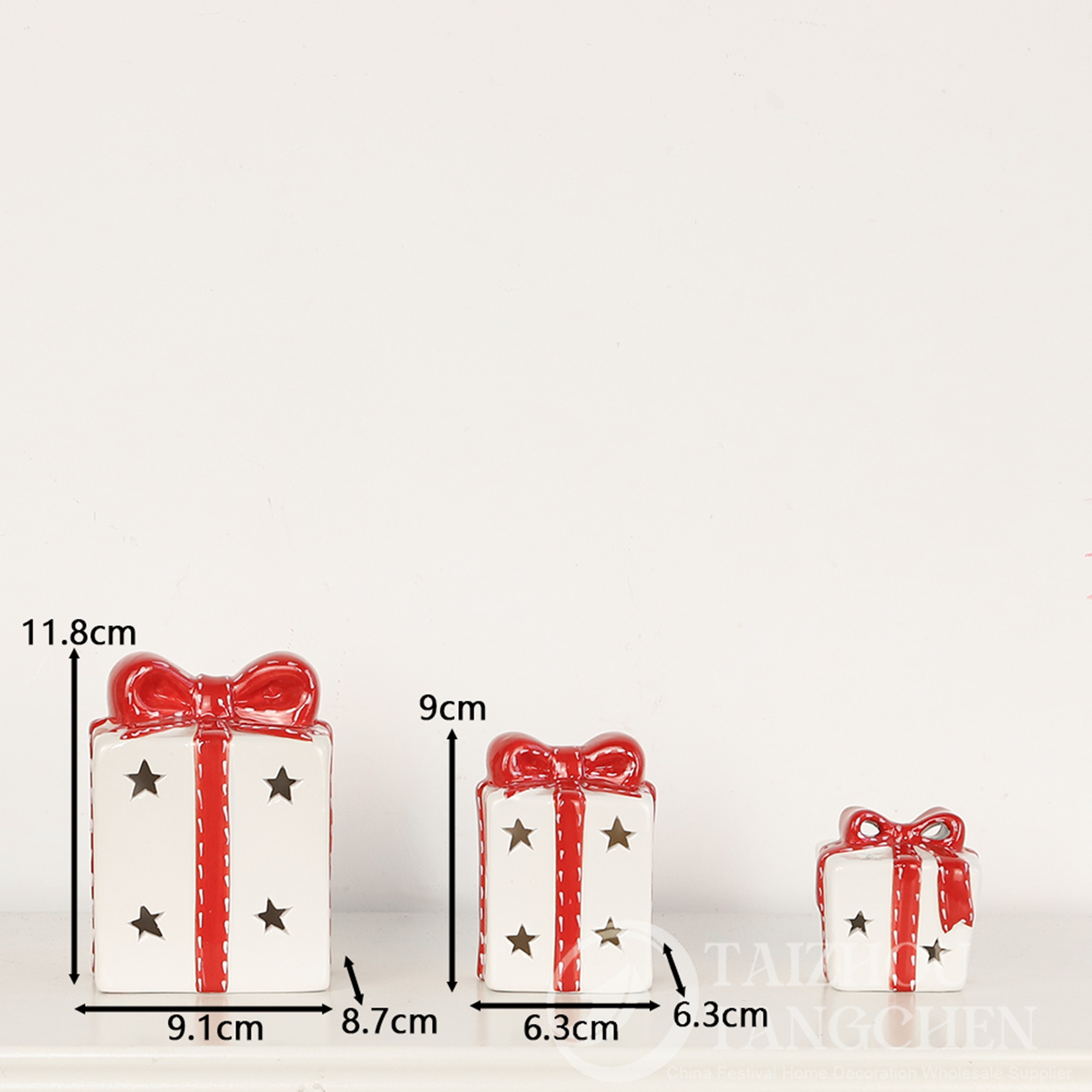 Christmas Lighted Gift Boxes - Ceramic Presents Christmas Boxes Lane Red & White LED Present Ornament 6