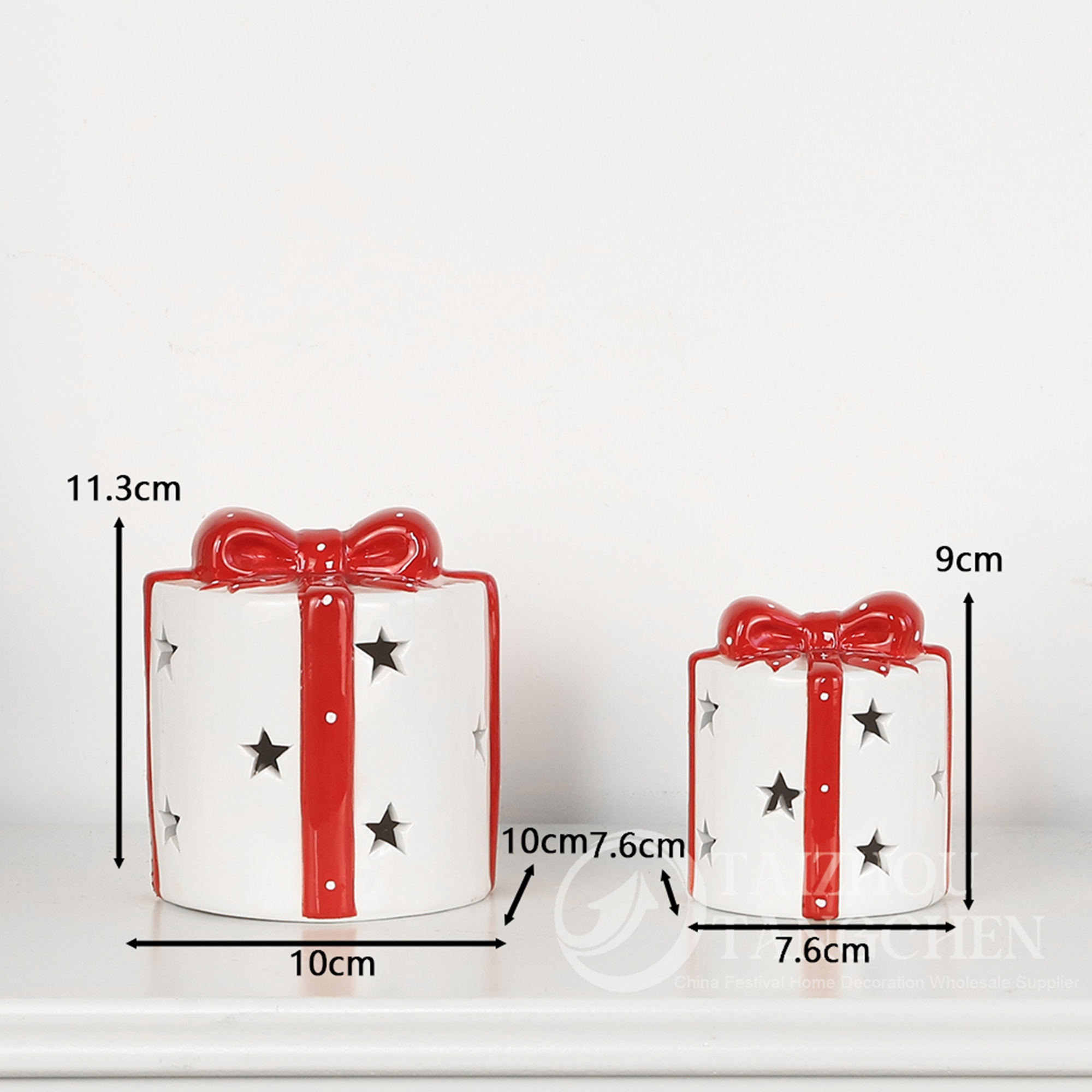 Christmas Lighted Gift Boxes - Ceramic Presents Christmas Boxes Lane Red & White LED Present Ornament 7
