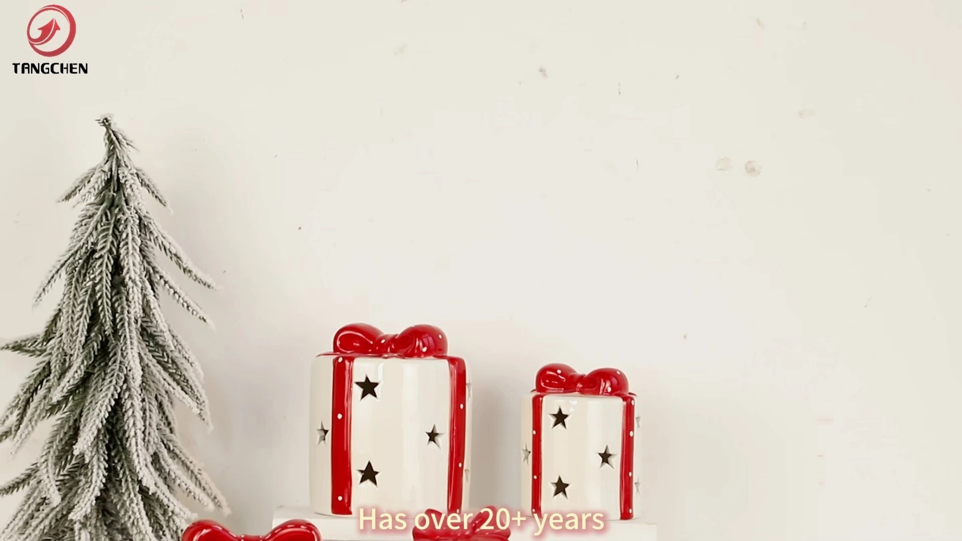 Christmas Lighted Gift Boxes - Ceramic Presents Christmas Boxes Lane Red & White LED Present Ornament 1