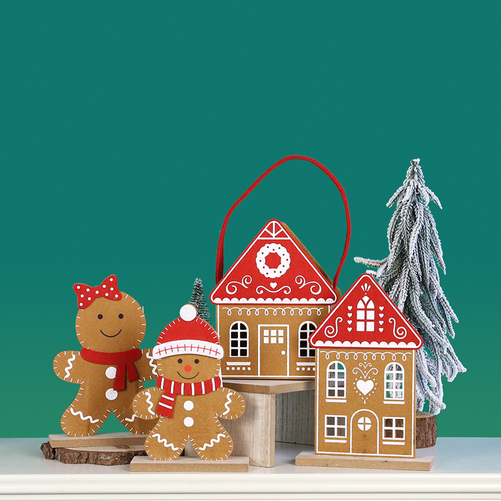 Neu gestaltete Lebkuchenmänner und Weihnachtshäuser aus Filz | Weihnachtstischdekoration im Großhandel 2