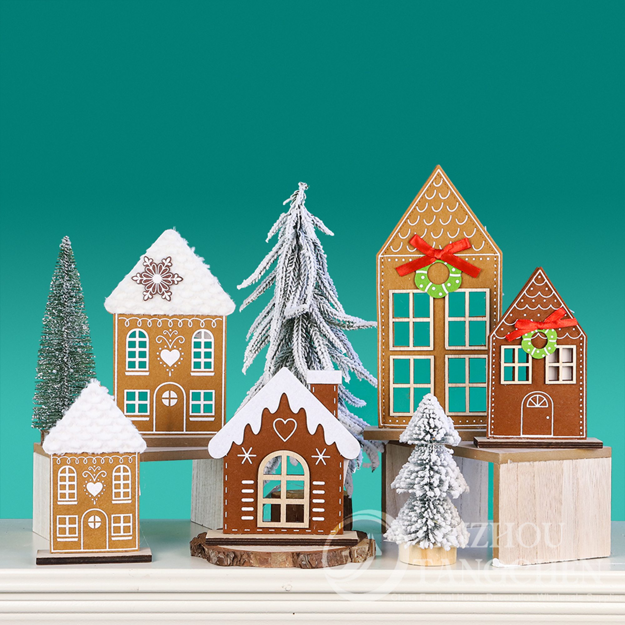 Customize Felt Handcrafted Gingerbread House Christmas Village Houses Set Decor Fabric for Holiday Home Decor 2