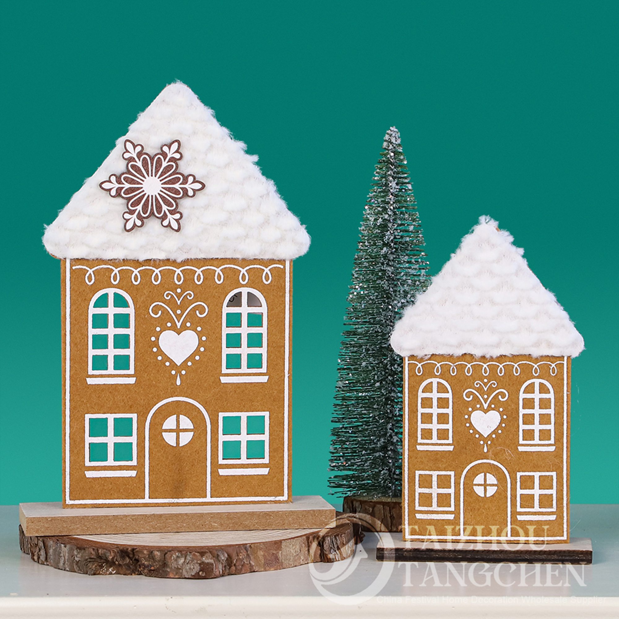 Customize Felt Handcrafted Gingerbread House Christmas Village Houses Set Decor Fabric for Holiday Home Decor 3