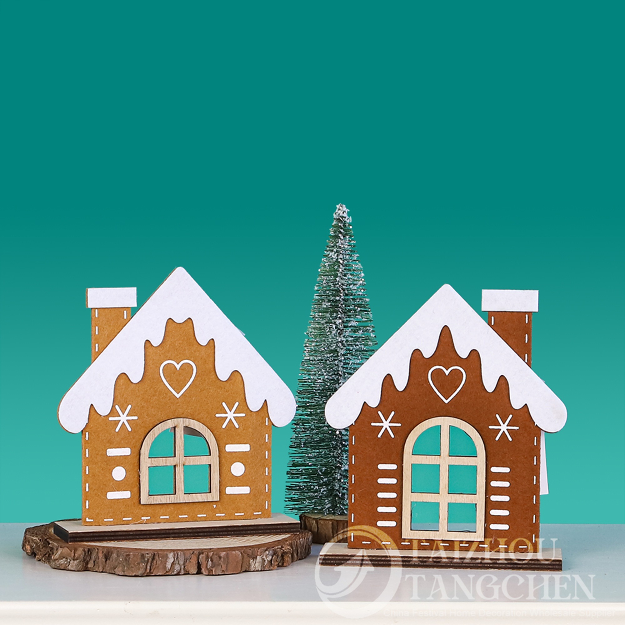 Customize Felt Handcrafted Gingerbread House Christmas Village Houses Set Decor Fabric for Holiday Home Decor 6