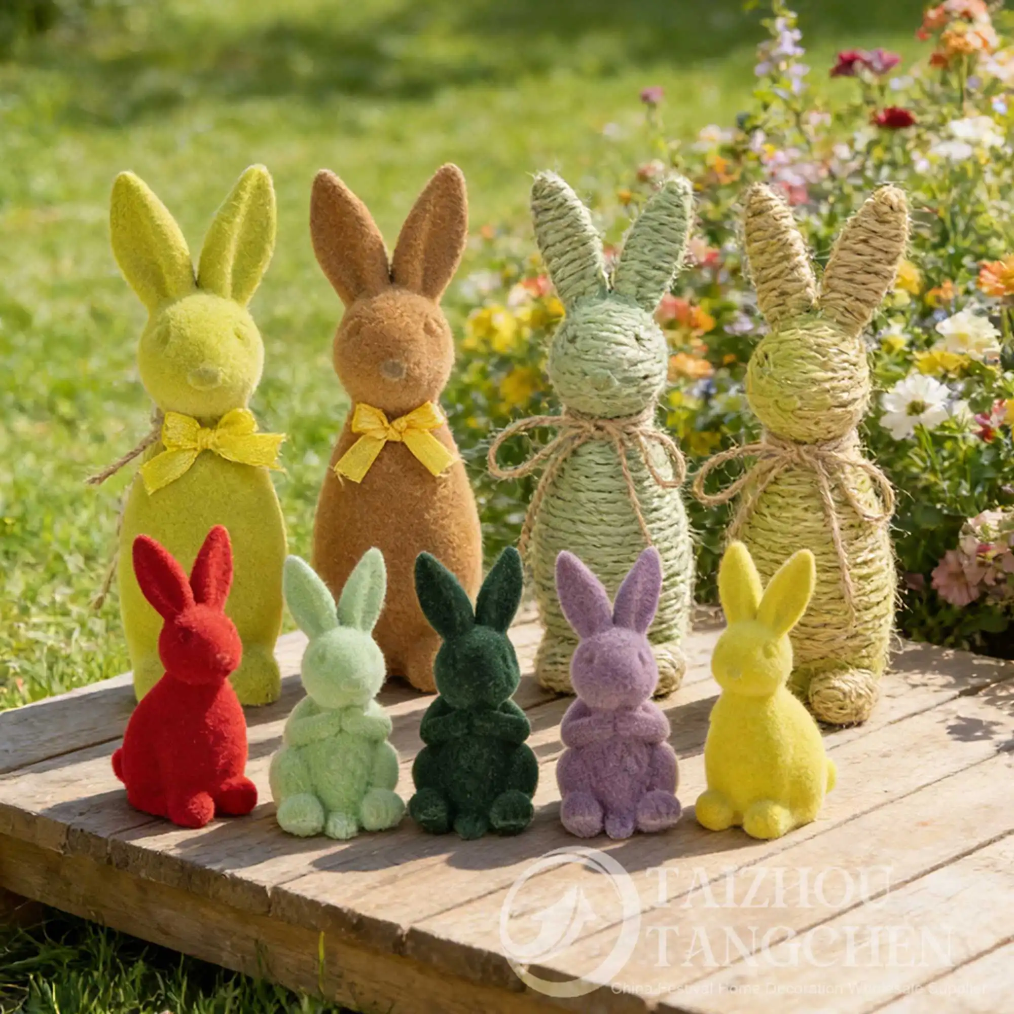 Creative Modern Flocking Bunny Resin Figurine Tabletop Sculpture Easter Spring Home Office Desktop Art Decor Ornament 1