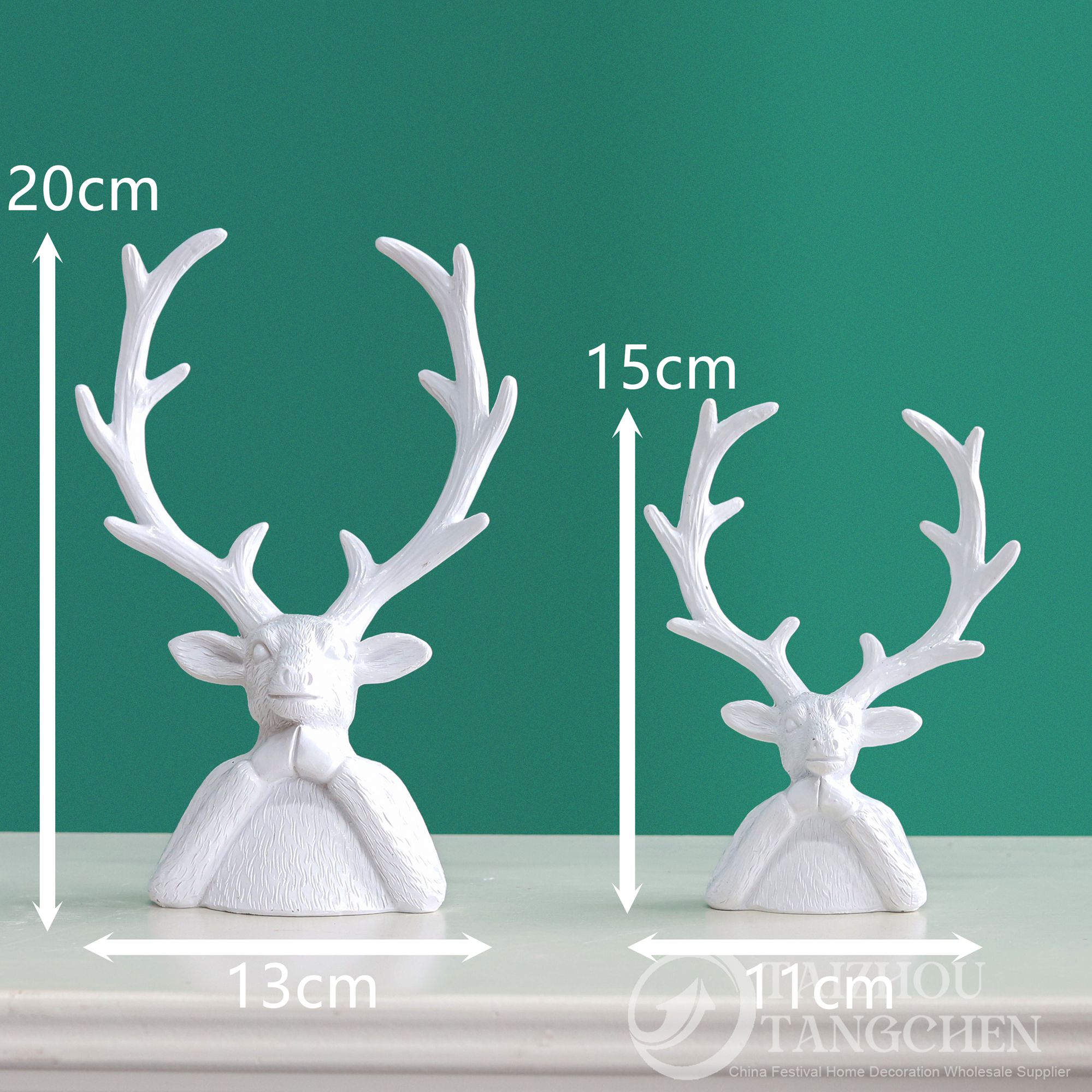 Nordic White Striped Tiered Mini Christmas Tree Resin Deer Head Bust Figurines Vintage Rustic Winter Table Centerpiece Decor 7