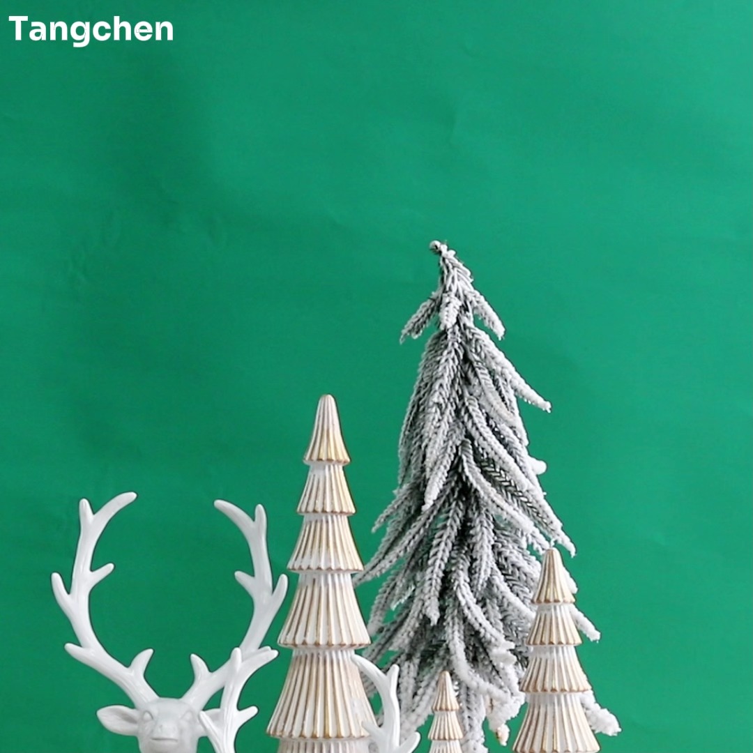 Nordic White Striped Tiered Mini Christmas Tree Resin Deer Head Bust Figurines Vintage Rustic Winter Table Centerpiece Decor 1