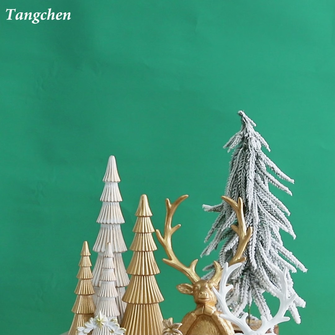 Figuras navideñas vintage doradas y blancas de poliresina hechas a mano para decoración de mesa, repisa o estante de chimenea. Regalos de invierno. 1