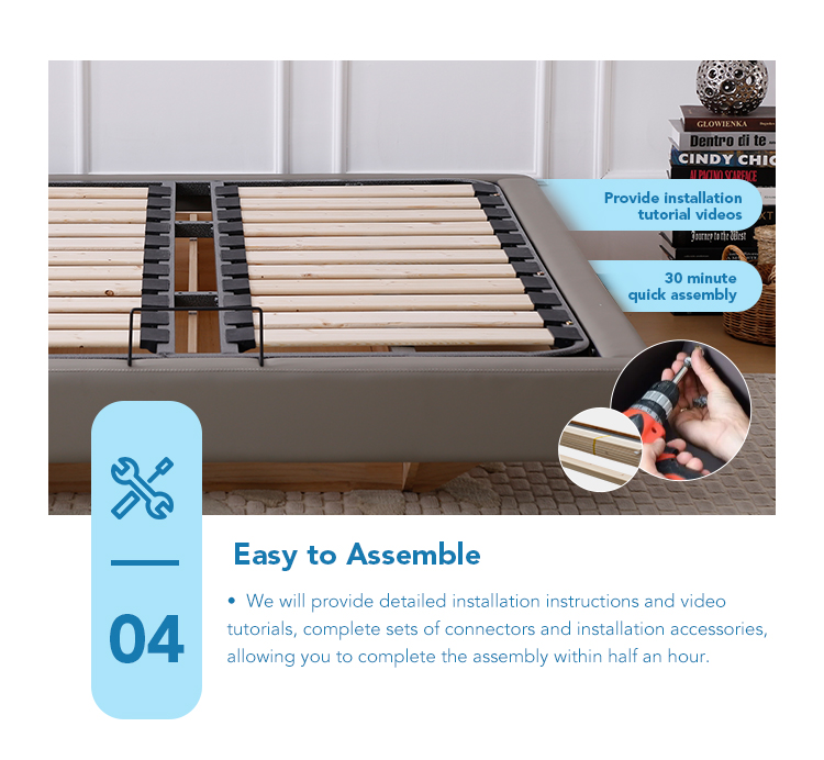 CJ-43 Premium Wholesale Bedroom Furniture Set Wooden Slat Metal Bed Frame King Size Upholstered Bed Frame with Storage 12