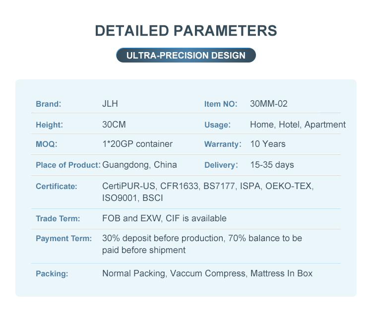 Quality 30MM-02 medium soft 5 zoned support memory foam mattress queen | JLH Mattress 16