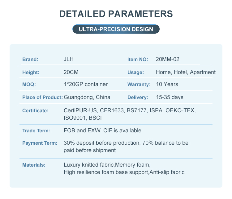 20MM-02 knitted fabric bed Matelas for hotel  8-12 Inch comfortable king queen size memory foam mattress - JLH Mattress 16