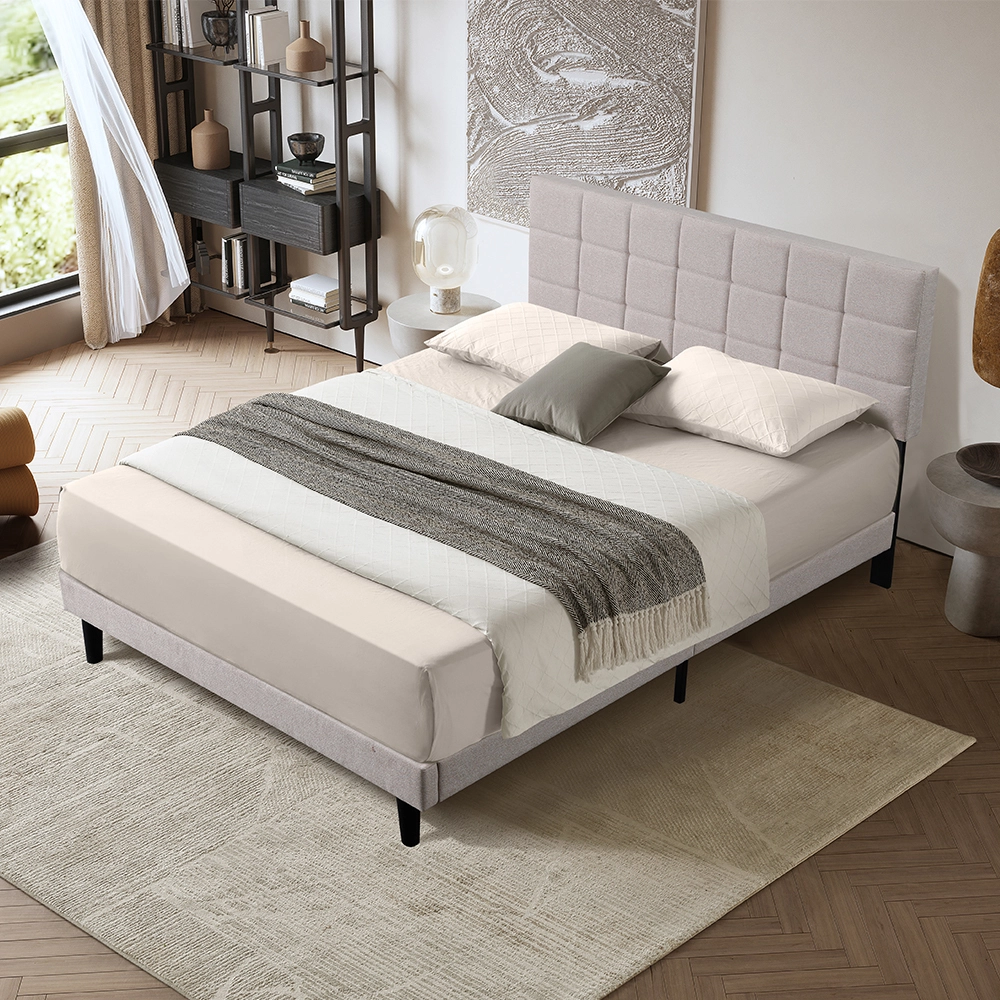 MB3681ZT Modern bedroom furniture full size wooden slat  beds asy assembly fabric upholstered bed frame with headboard 1
