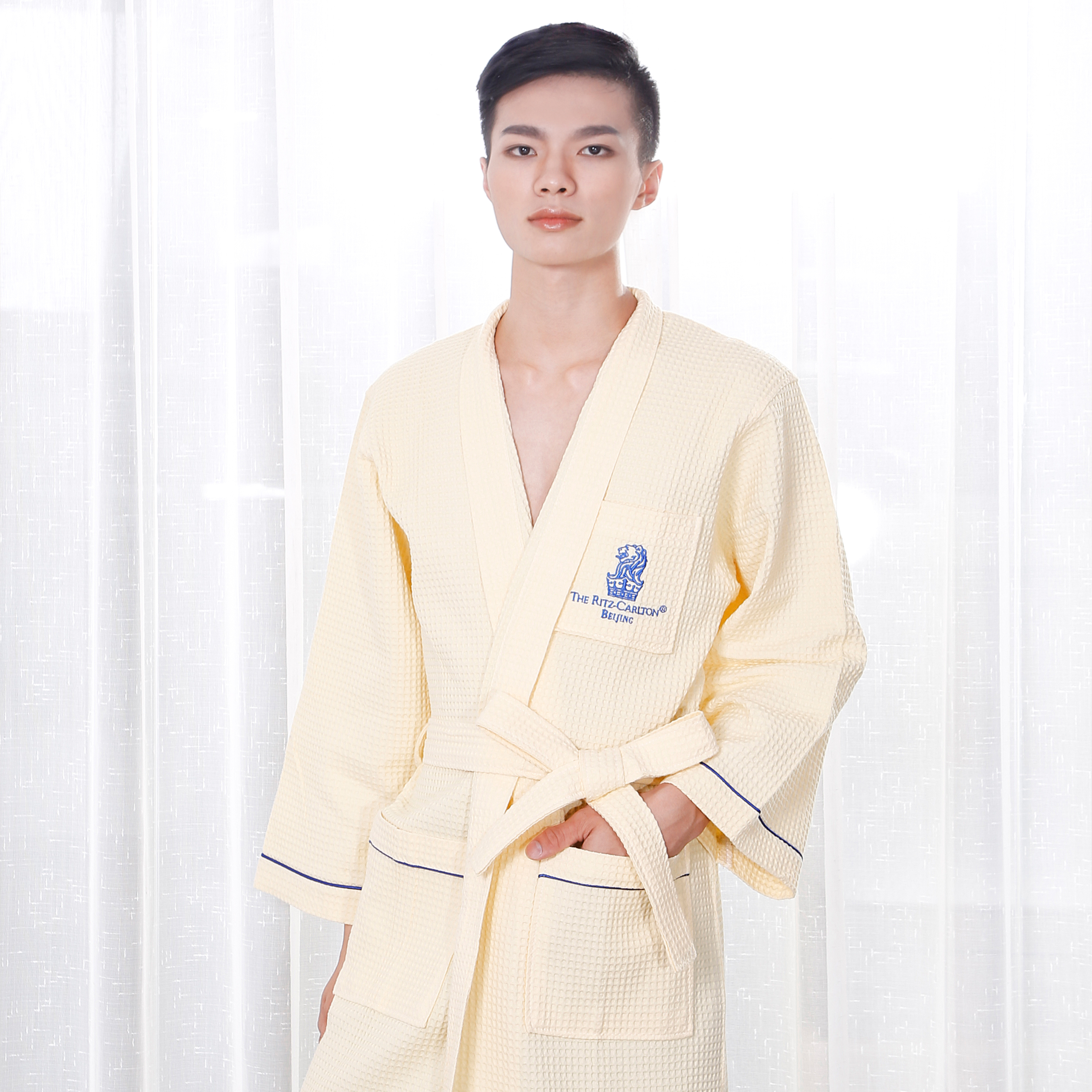 High-end Factory Luxury Five-star Adult Beige Shawl Collar Hotel Bathrobe 8