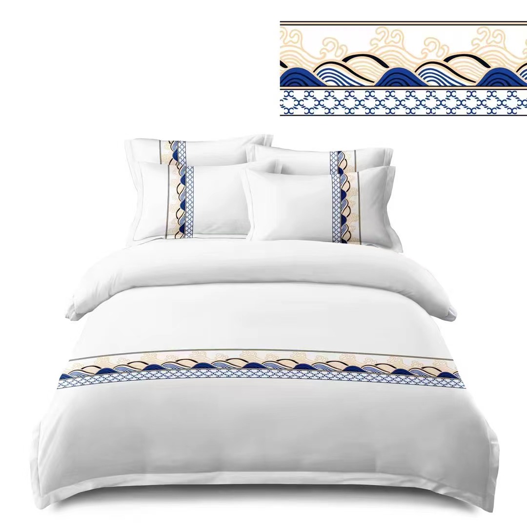 Luxury Hotel Embroidery Linen Comforter Cover Bed Sheets Set Hotel bedding 18