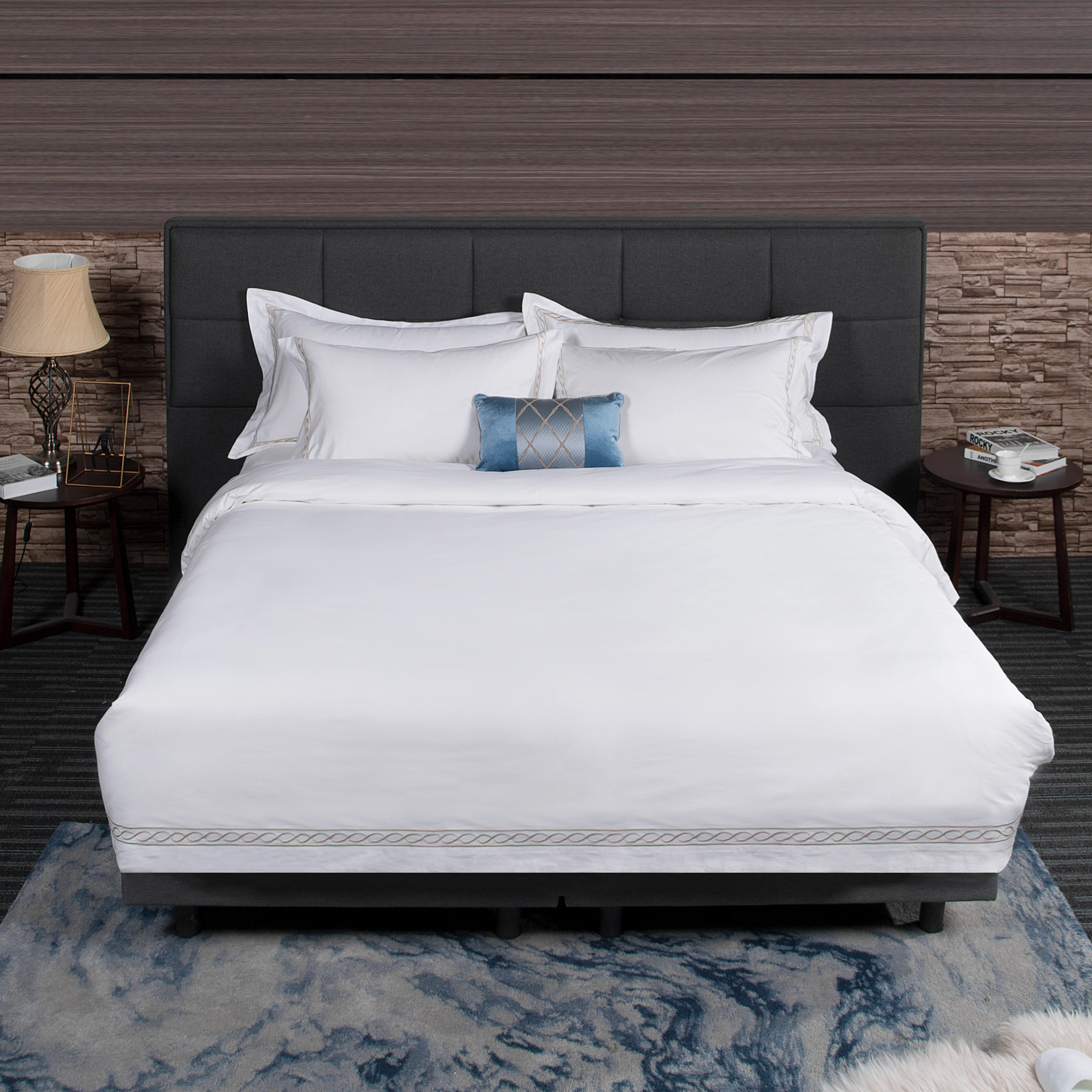 Luxury 5 Star Hotel Bedding Set Honey Comb Embroidery Duvet Cover Pillow Case Custom 1