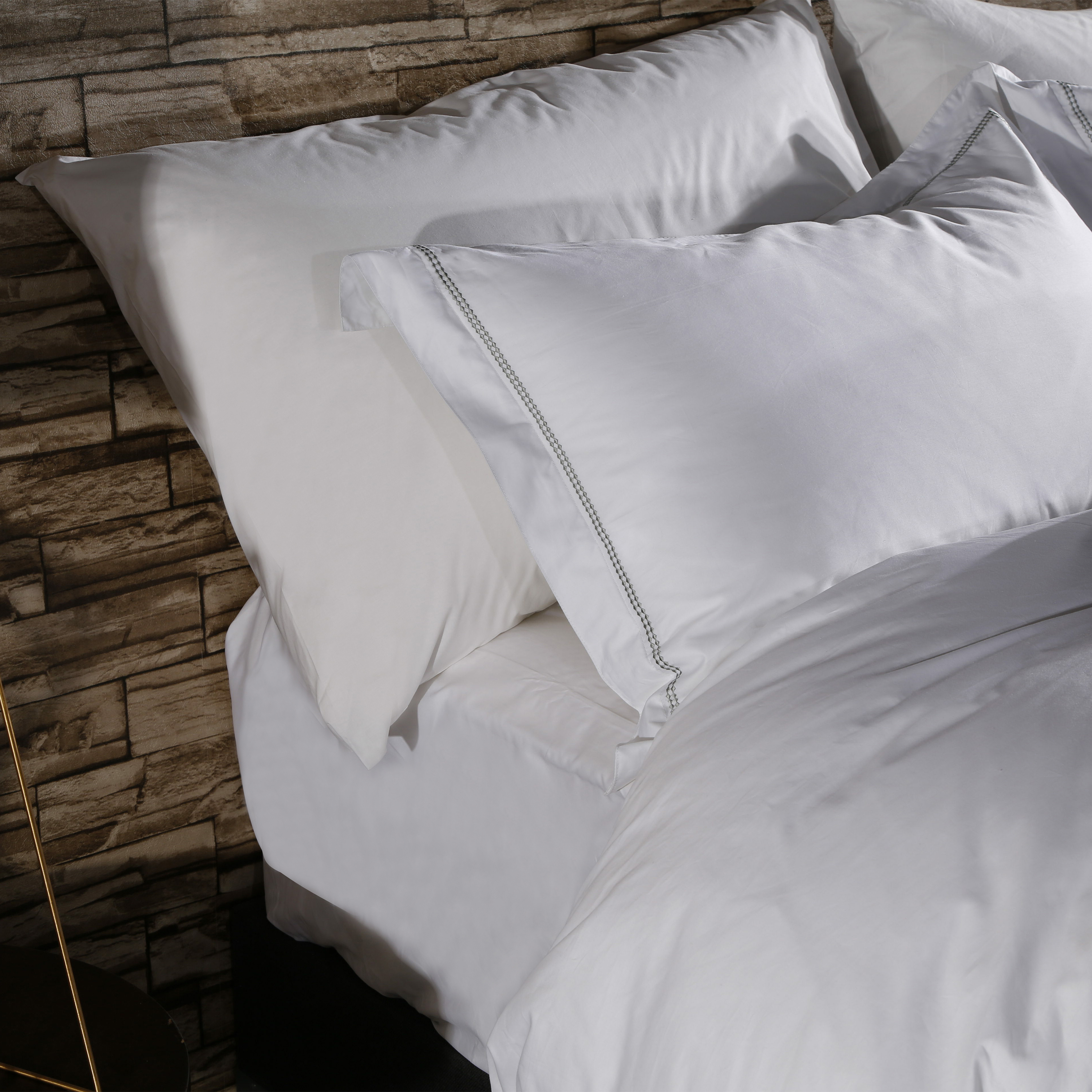 JLH Plain White 6080S Pure Cotton black Piping trim Hotel Bedroom Bedding Sheet Set 10