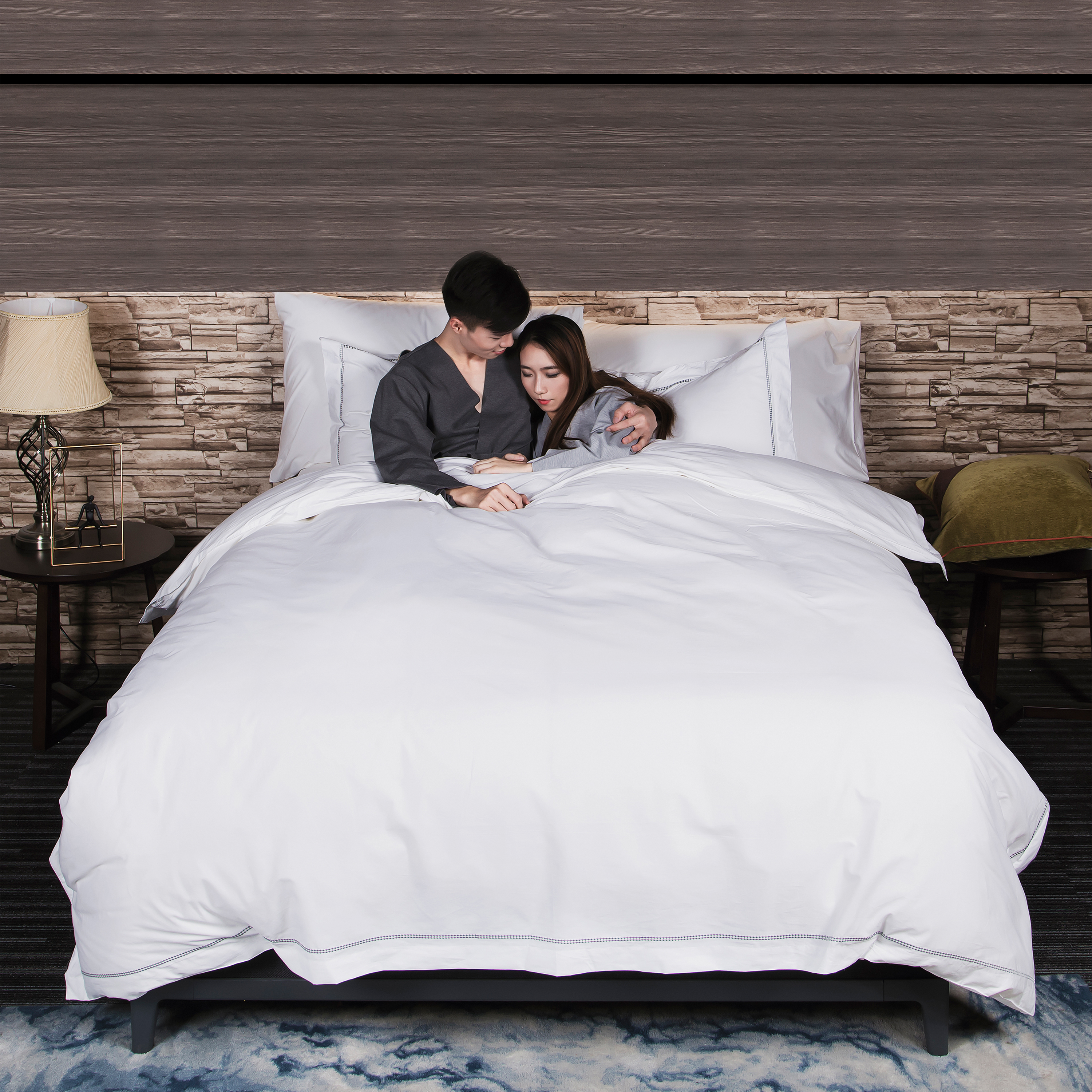 JLH Plain White 6080S Pure Cotton black Piping trim Hotel Bedroom Bedding Sheet Set 8